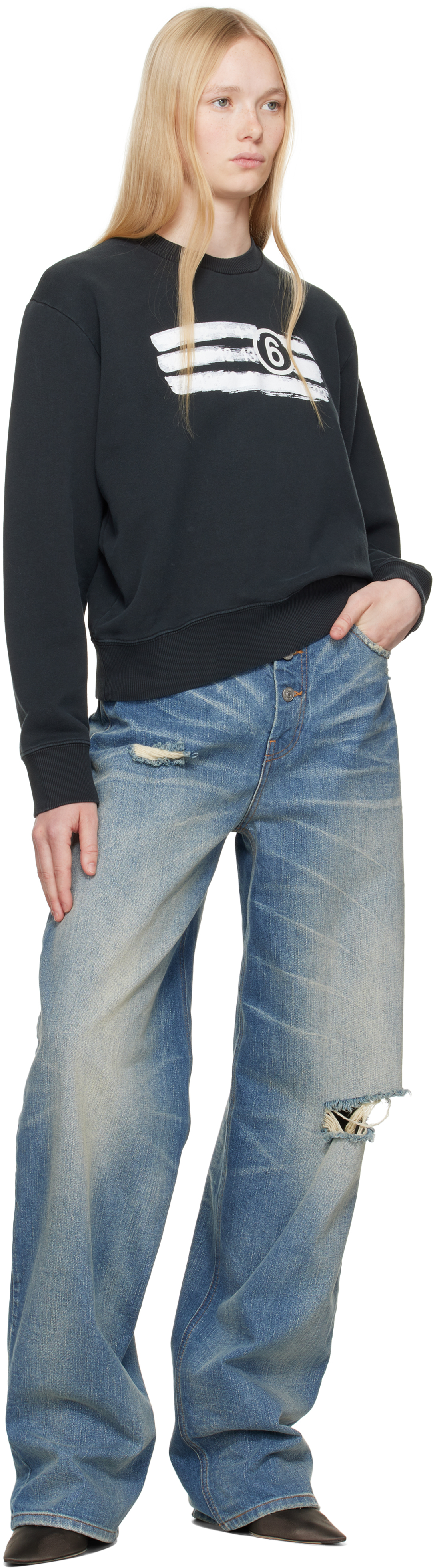 Shop Mm6 Maison Margiela Black Unbrushed Sweat Jersey Sweatshirt In 900 Black