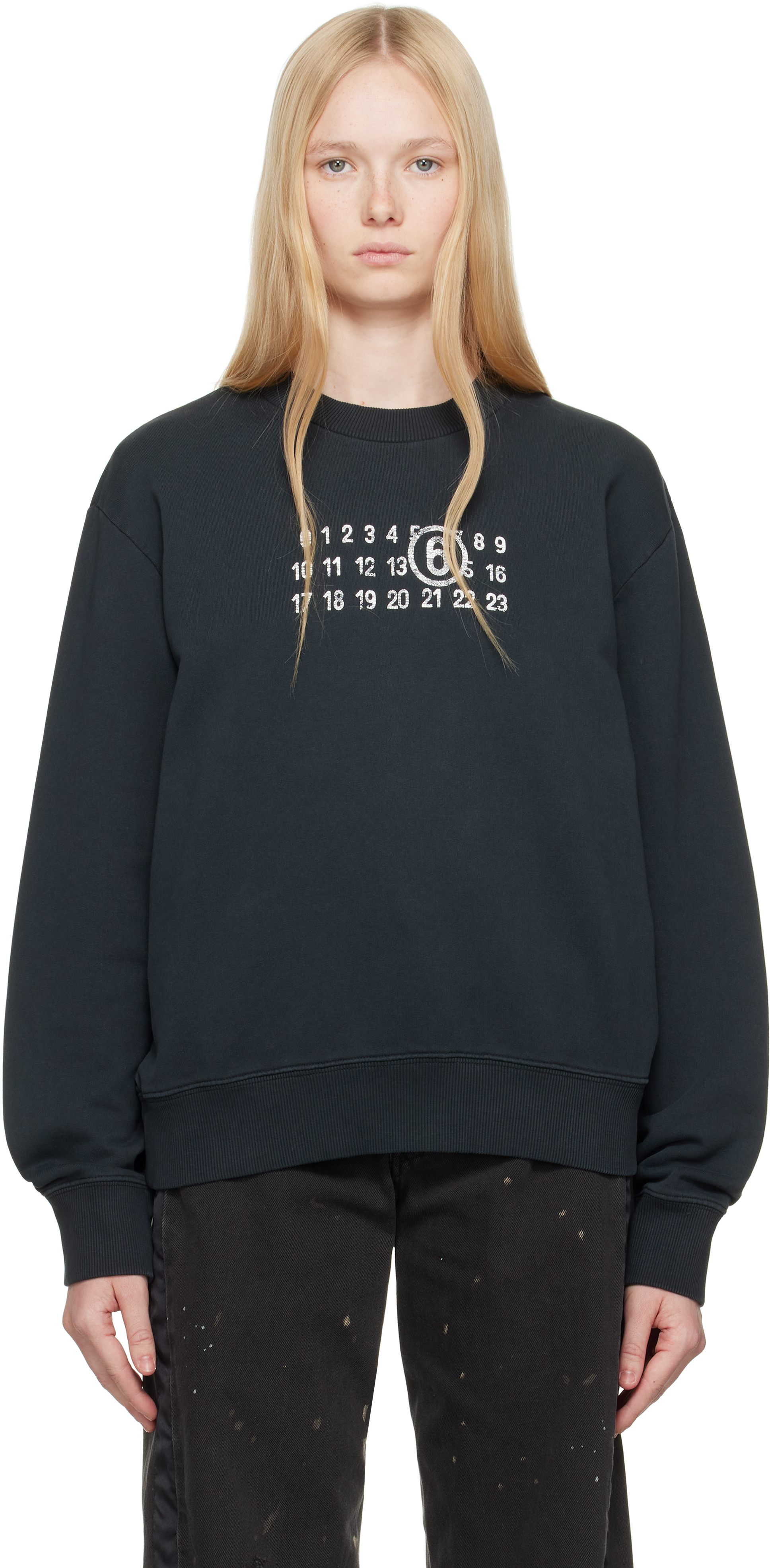 Shop Mm6 Maison Margiela Black Numeric Sweatshirt In 900 Black