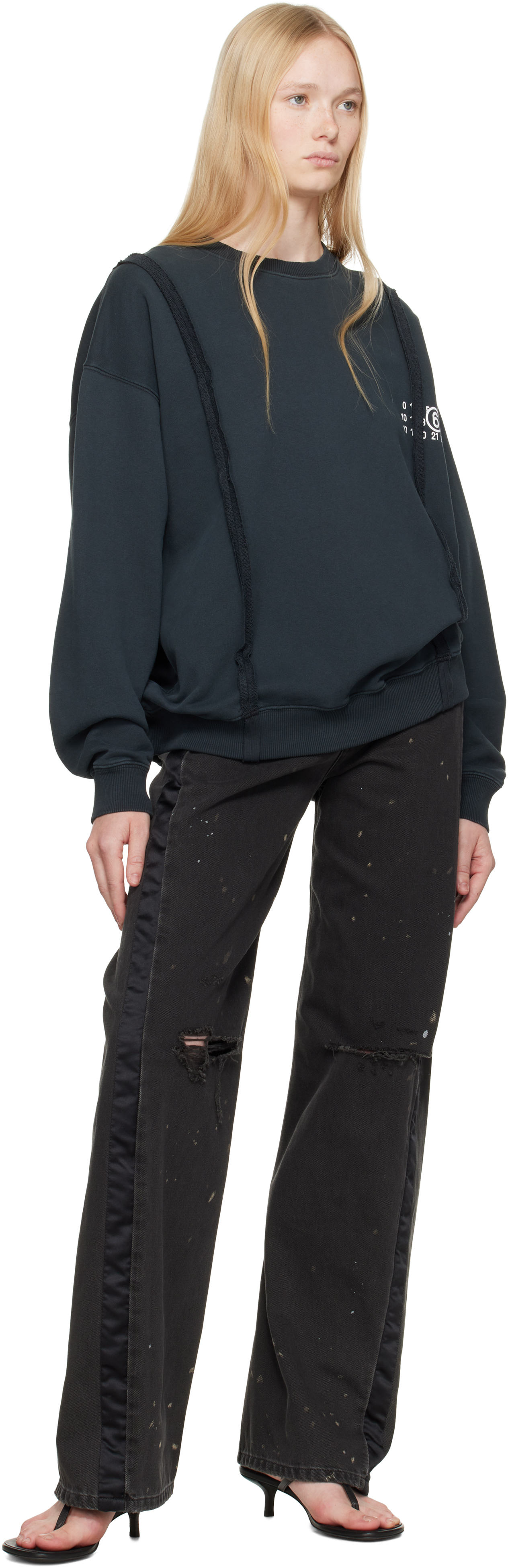 Mm6 Maison Margiela Black Ribbon Sweatshirt In 900 Black