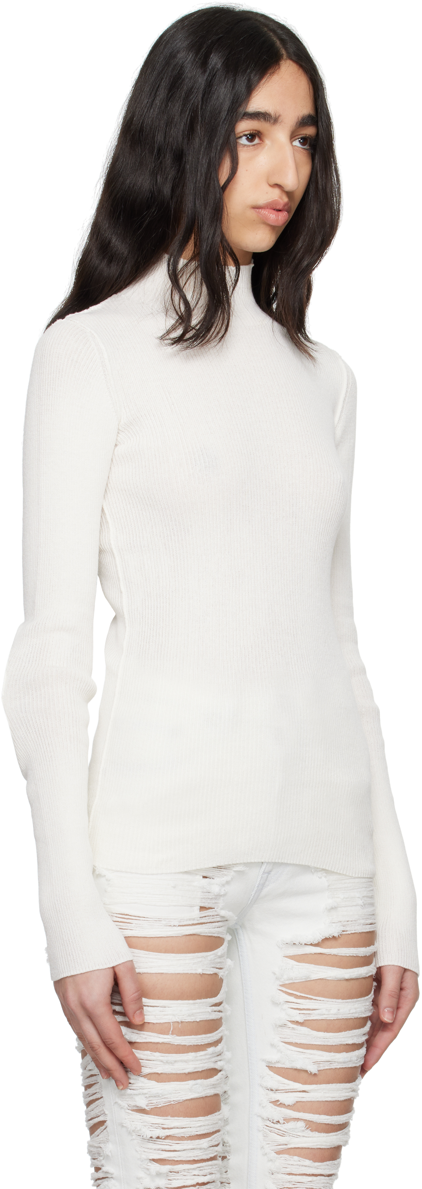 Mm6 Maison Margiela Off-white Elbow Patch Turtleneck In 101 Off White