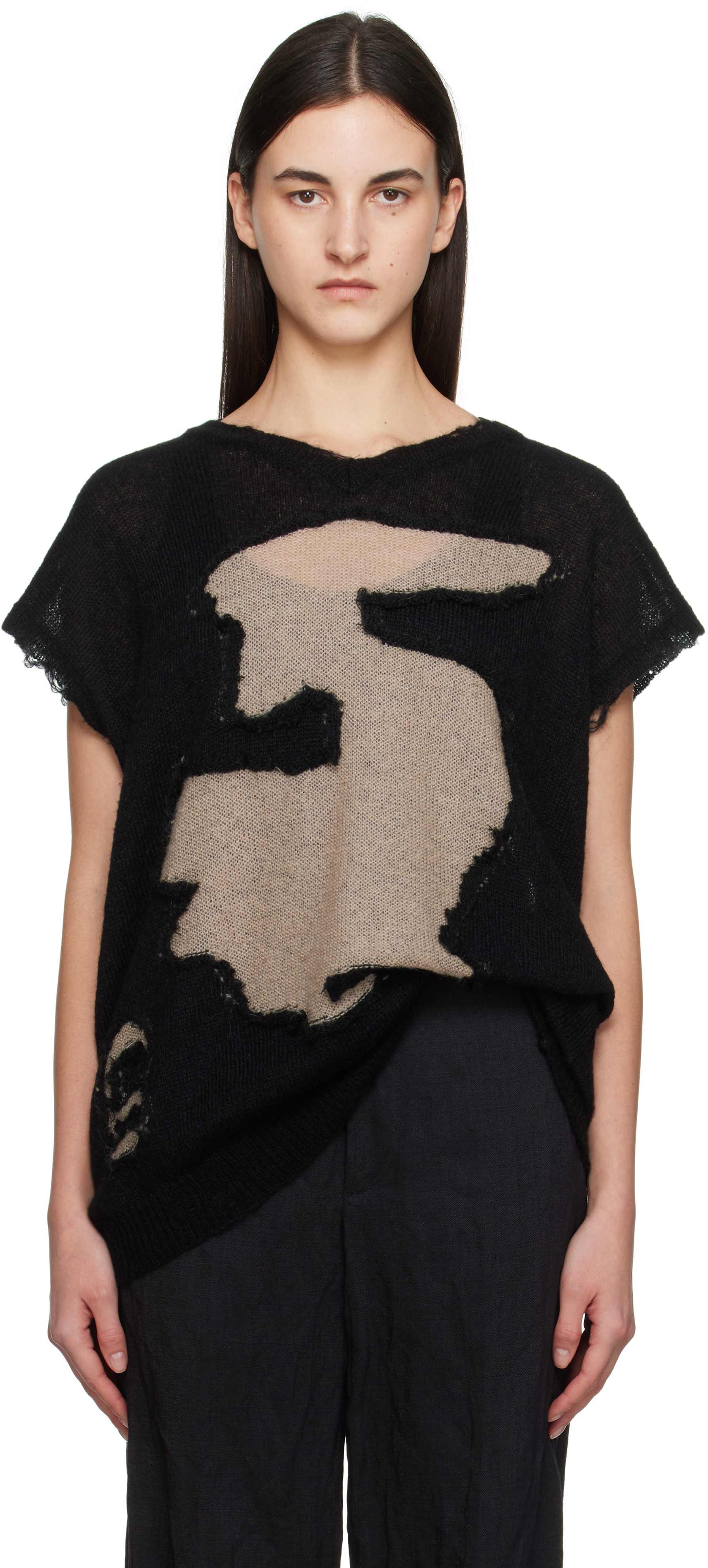Mm6 Maison Margiela Abstract Colourblock V-neck Vest In 962 Black/beige
