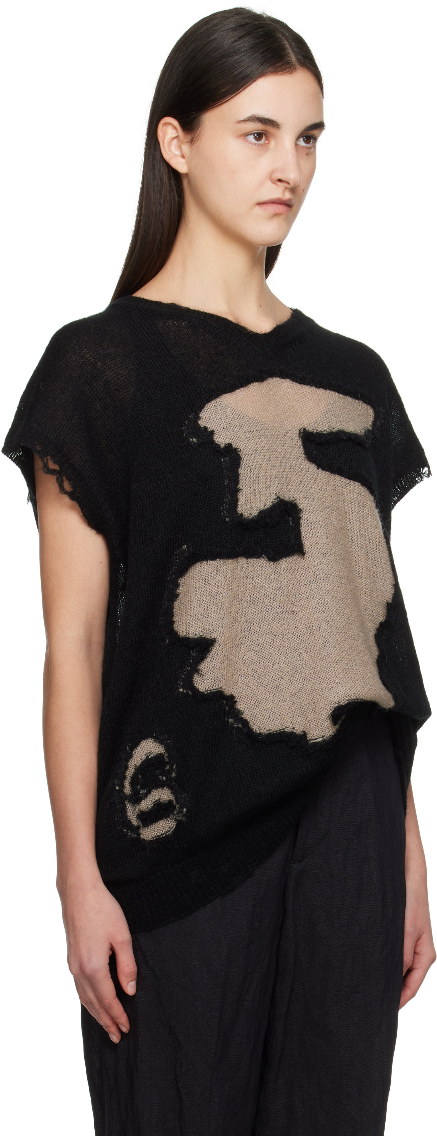 Mm6 Maison Margiela Abstract Colourblock V-neck Vest In 962 Black/beige