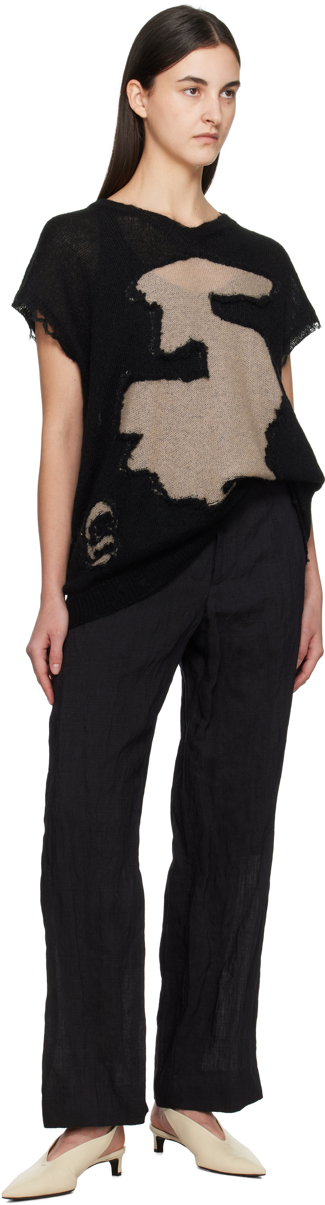 Mm6 Maison Margiela Abstract Colourblock V-neck Vest In 962 Black/beige