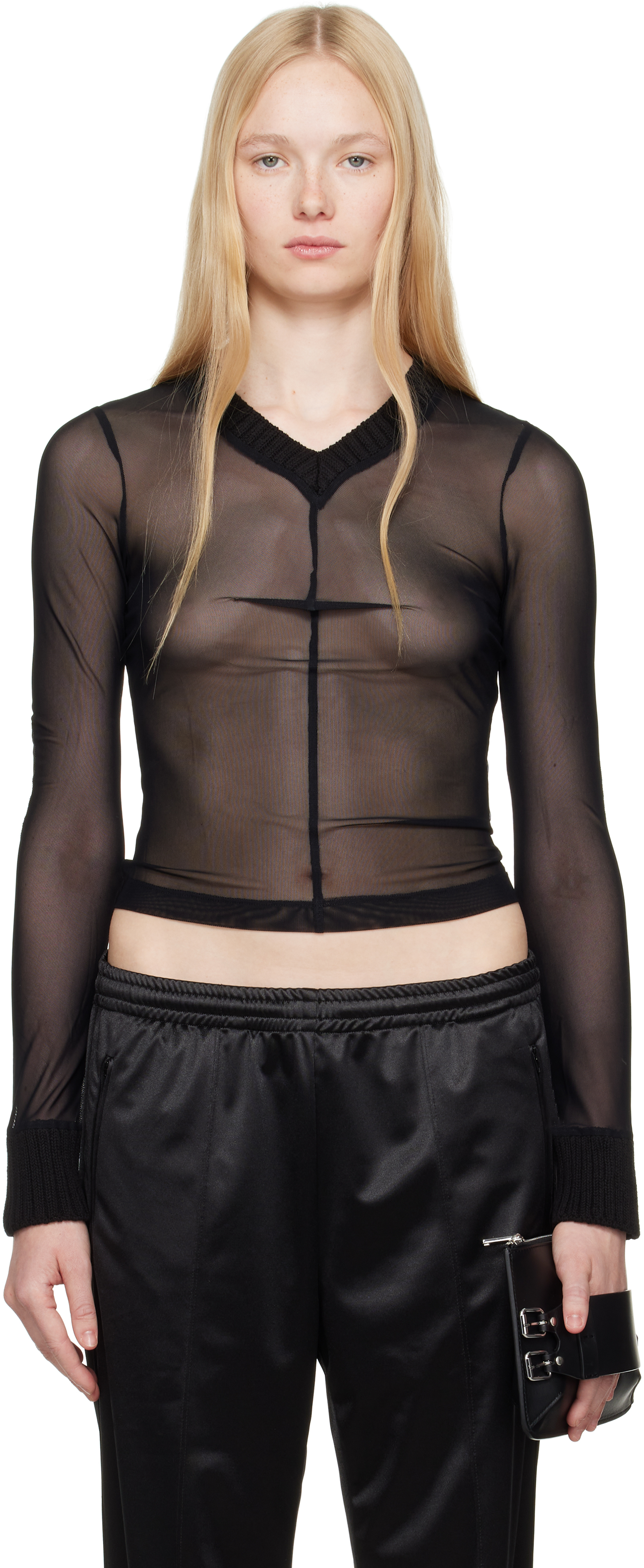 Off-White Elastic Jersey Mesh Long-Sleeved Sweater
