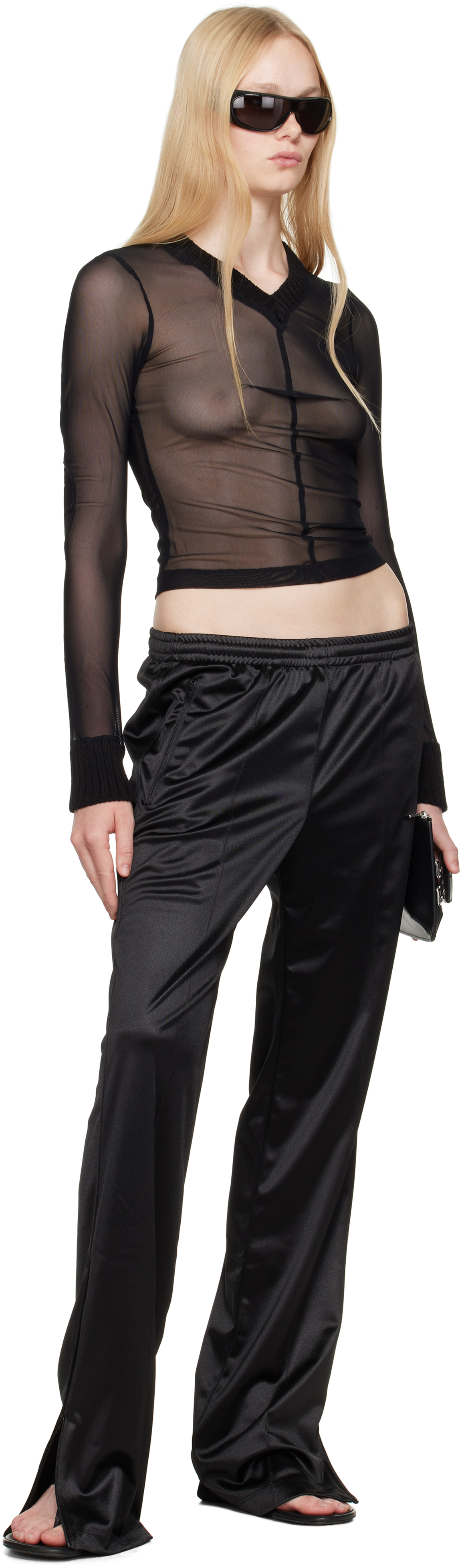 Shop Mm6 Maison Margiela Black Elastic Jersey Mesh Long-sleeved Sweater In 900 Black