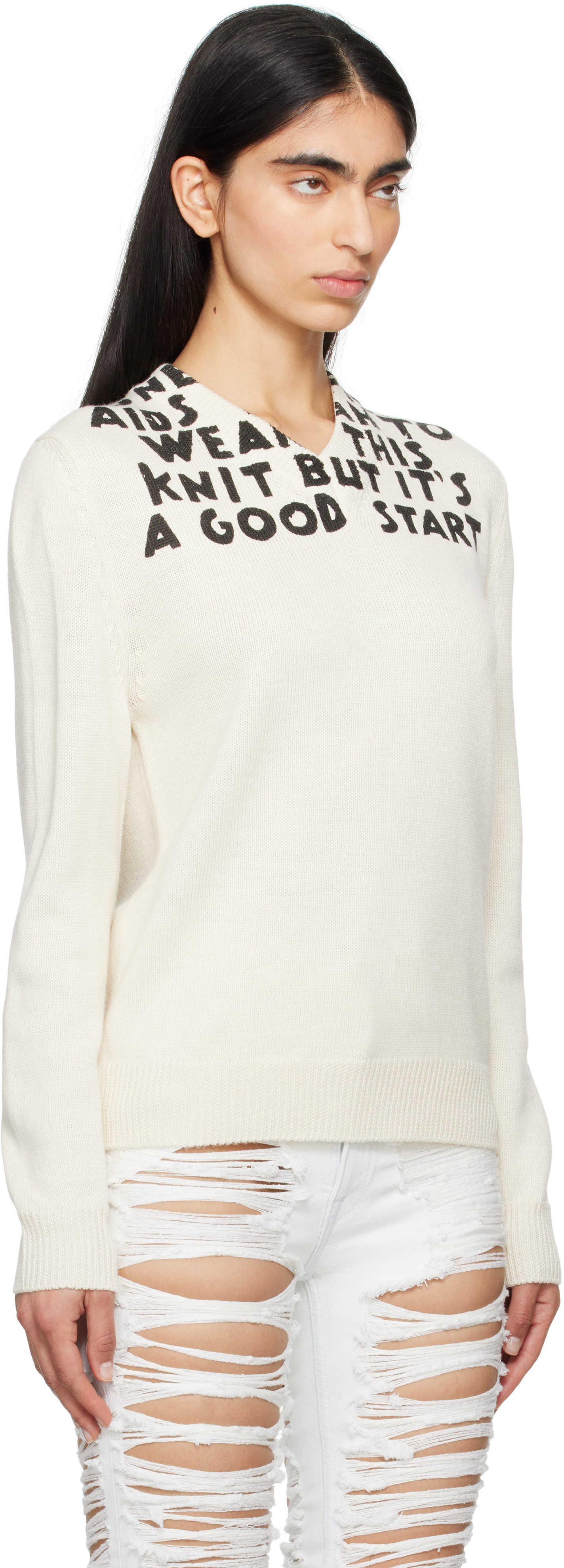 Shop Mm6 Maison Margiela Off-white Sida Print Sweater In 001s Off White-black