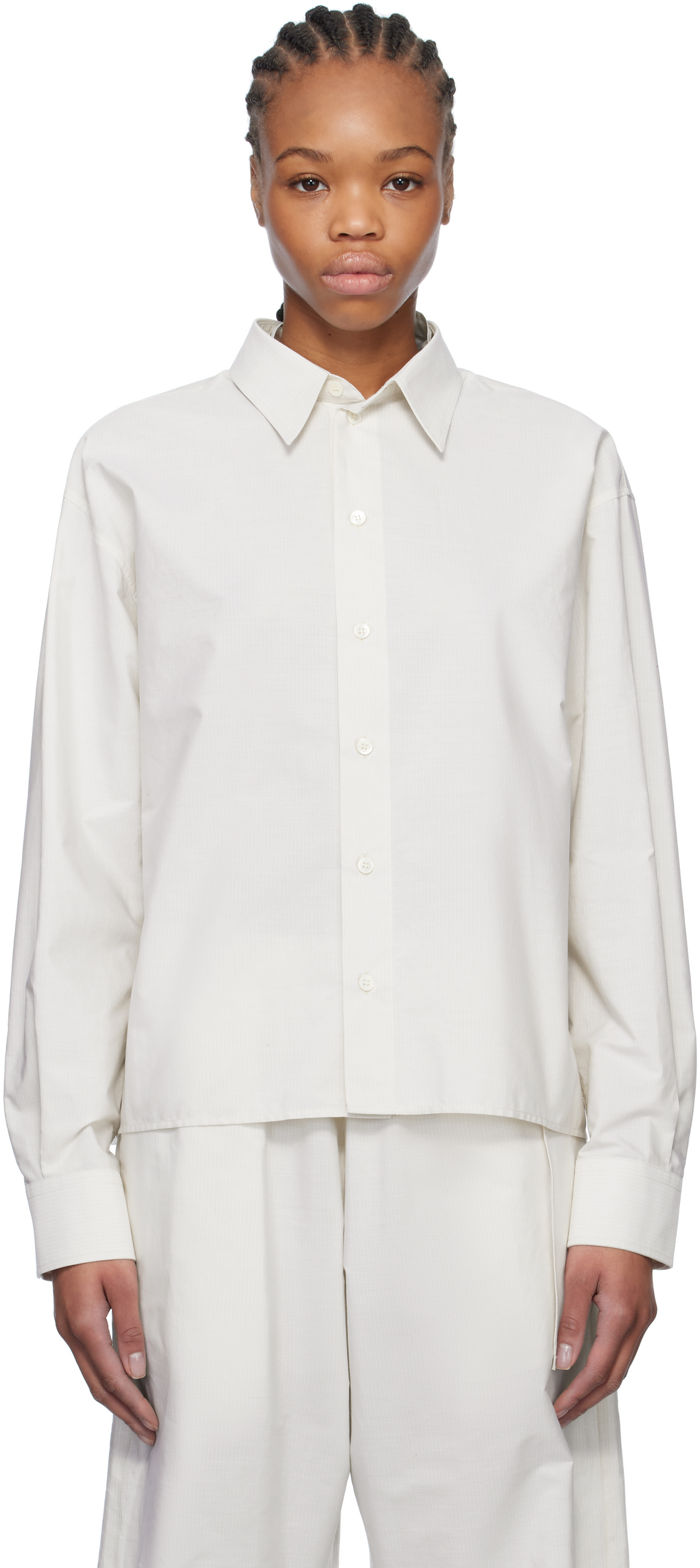 White Spliced Striped Cotton Poplin Shirt