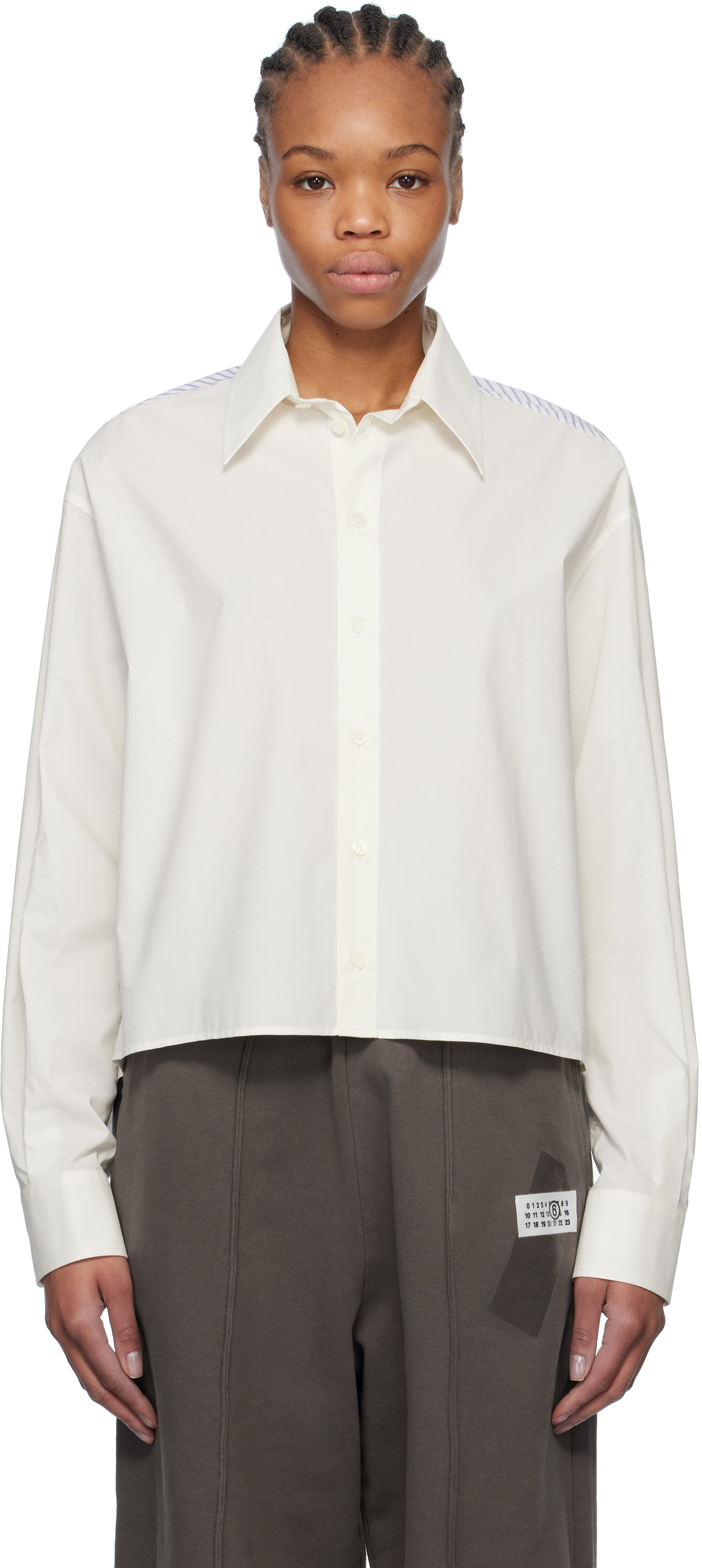 White Spliced Cotton Poplin Shirt