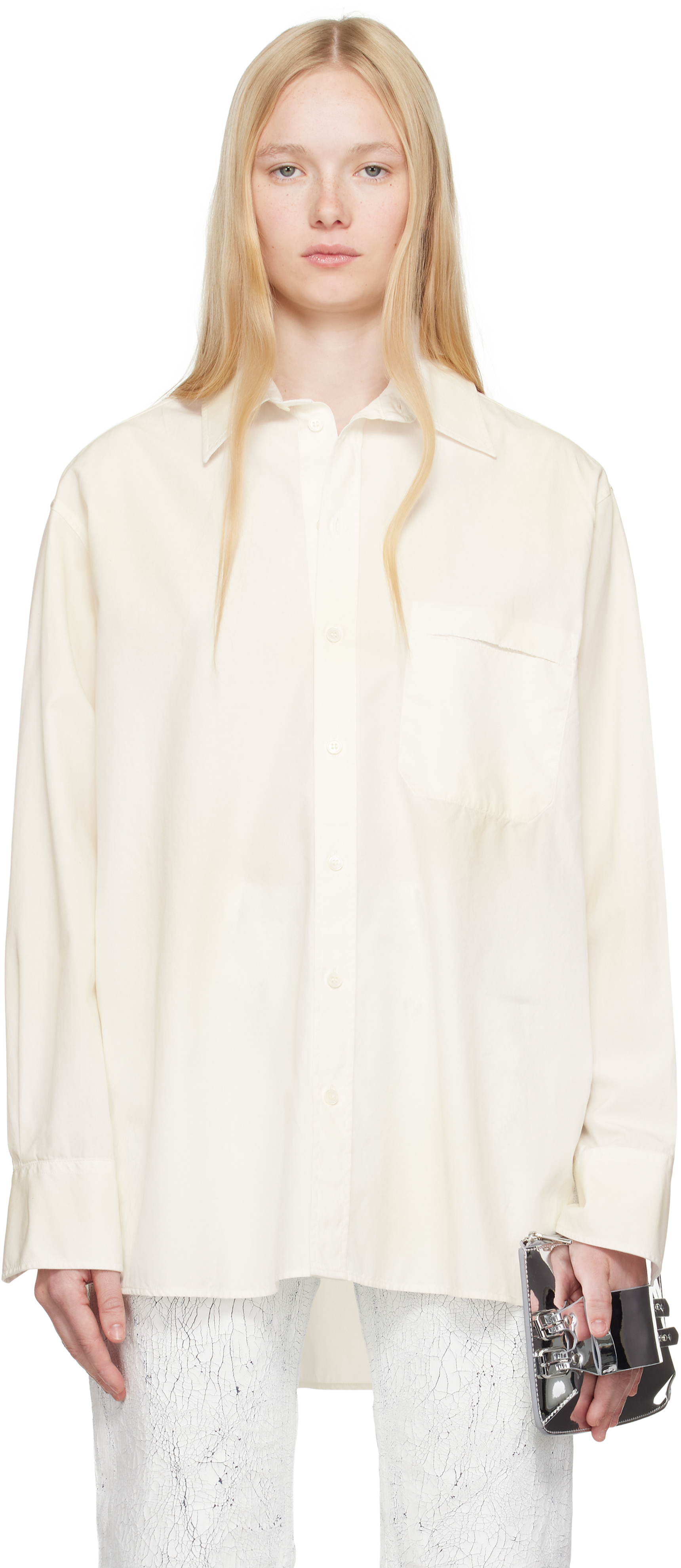 Mm6 Maison Margiela Off-white Light Cotton Poplin Long-sleeved Shirt In White