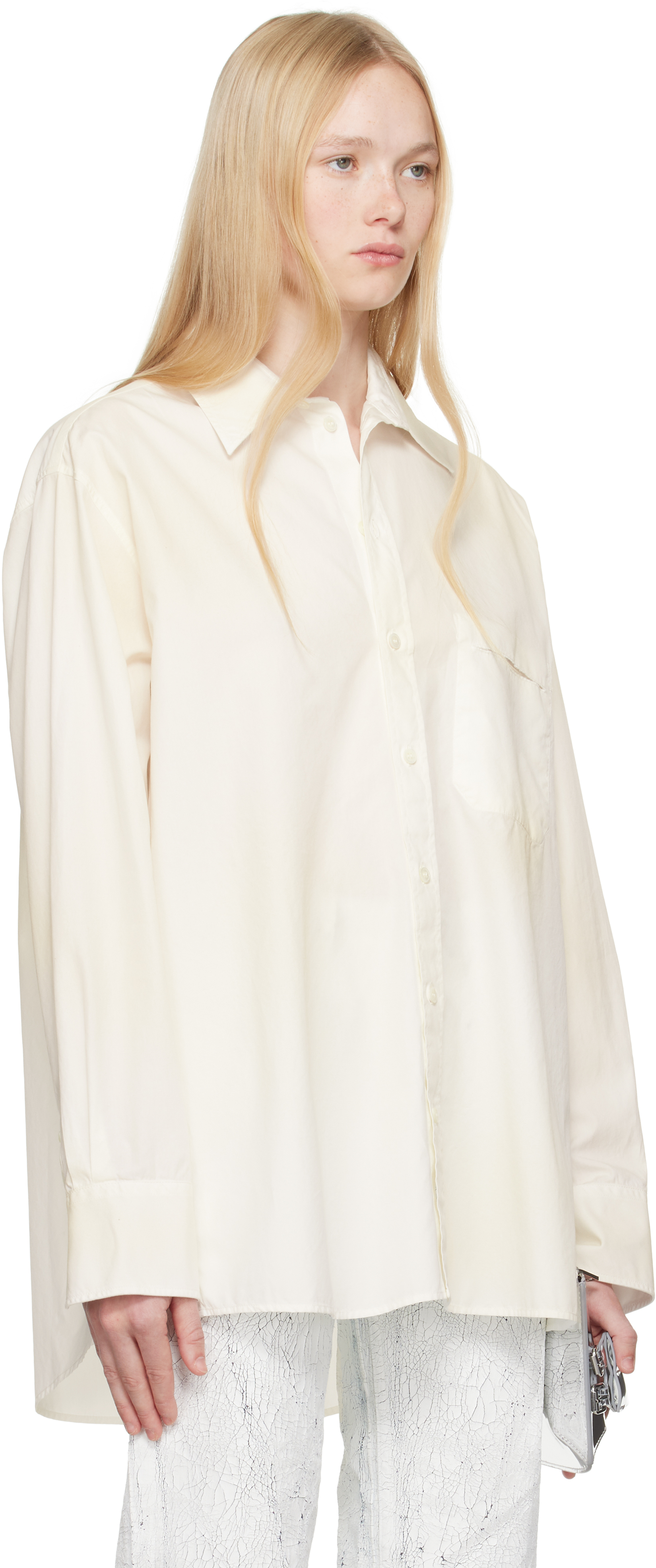 Mm6 Maison Margiela Off-white Light Cotton Poplin Long-sleeved Shirt In White