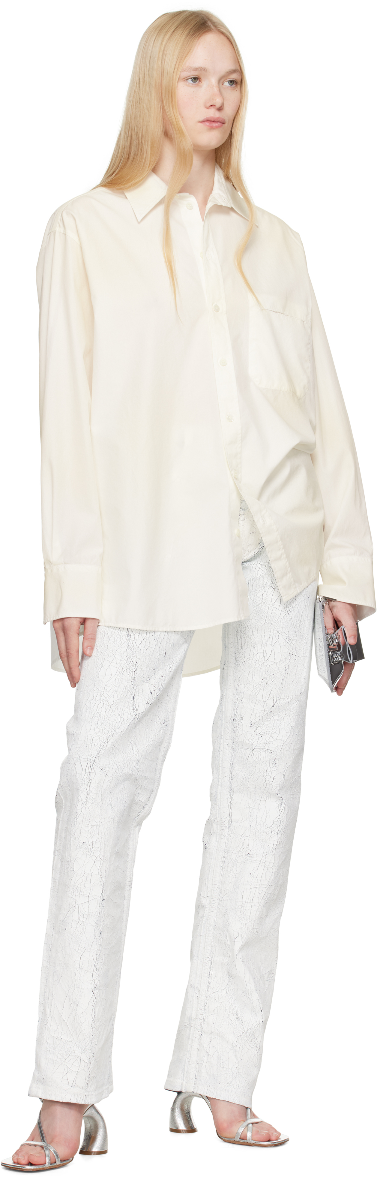 Mm6 Maison Margiela Off-white Light Cotton Poplin Long-sleeved Shirt In White