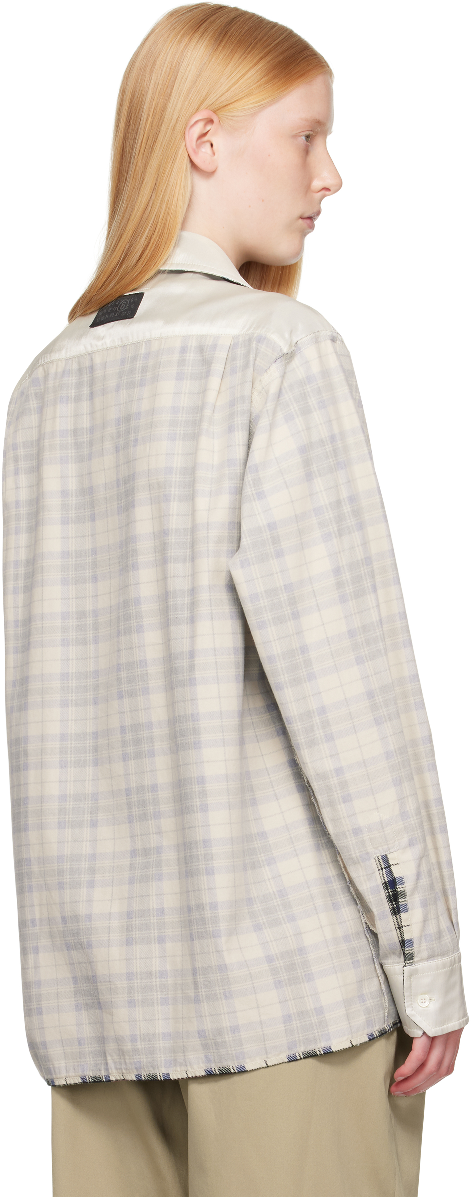 Mm6 Maison Margiela Off-white Check Cotton Long-sleeved Reversible Shirt In Multi