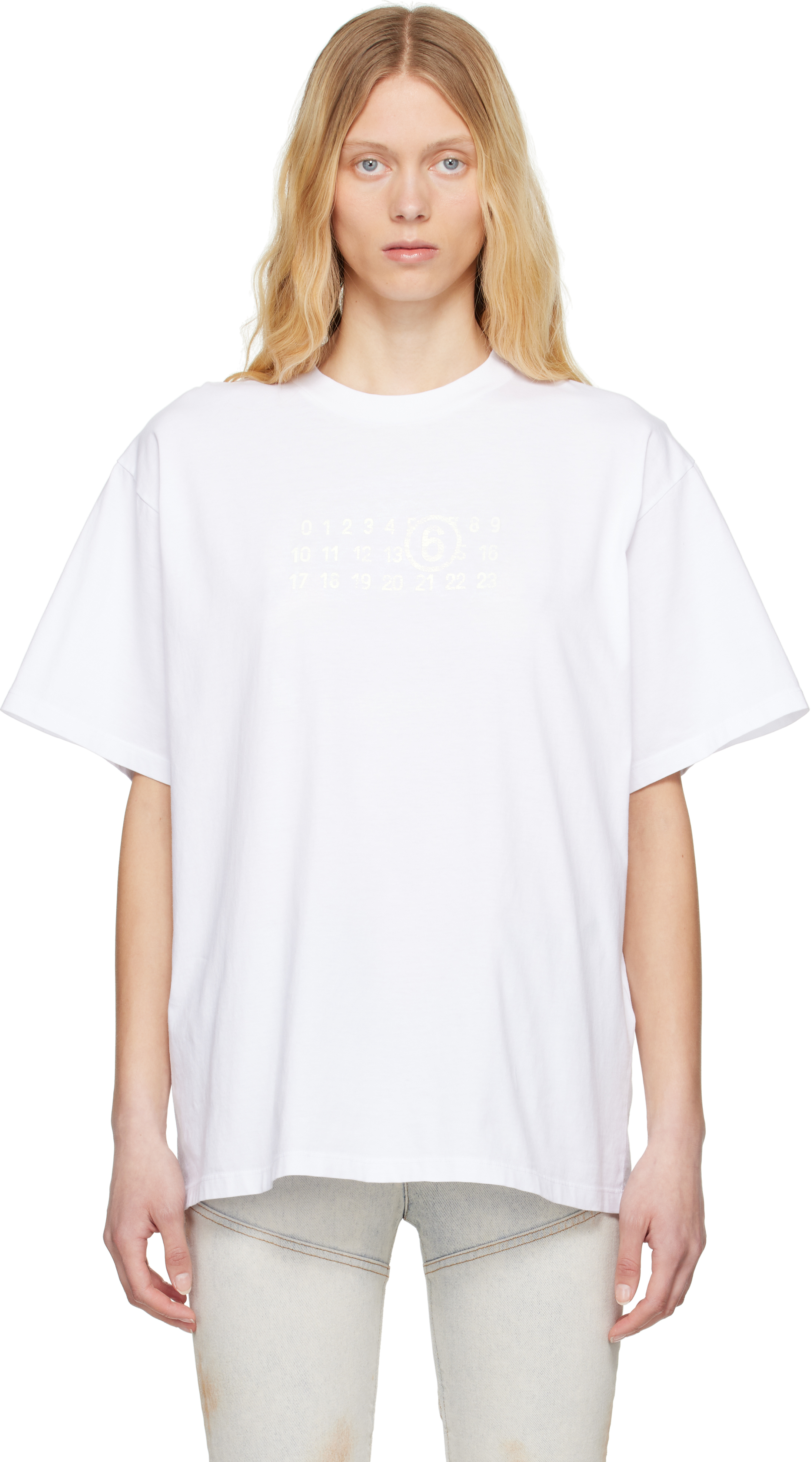 【MM6 Maison Margiela】ホワイト Basic ジャージ Tシャツ MM6 Maison Margielaのホワイト Basic ジャージ Tシャツがセール中