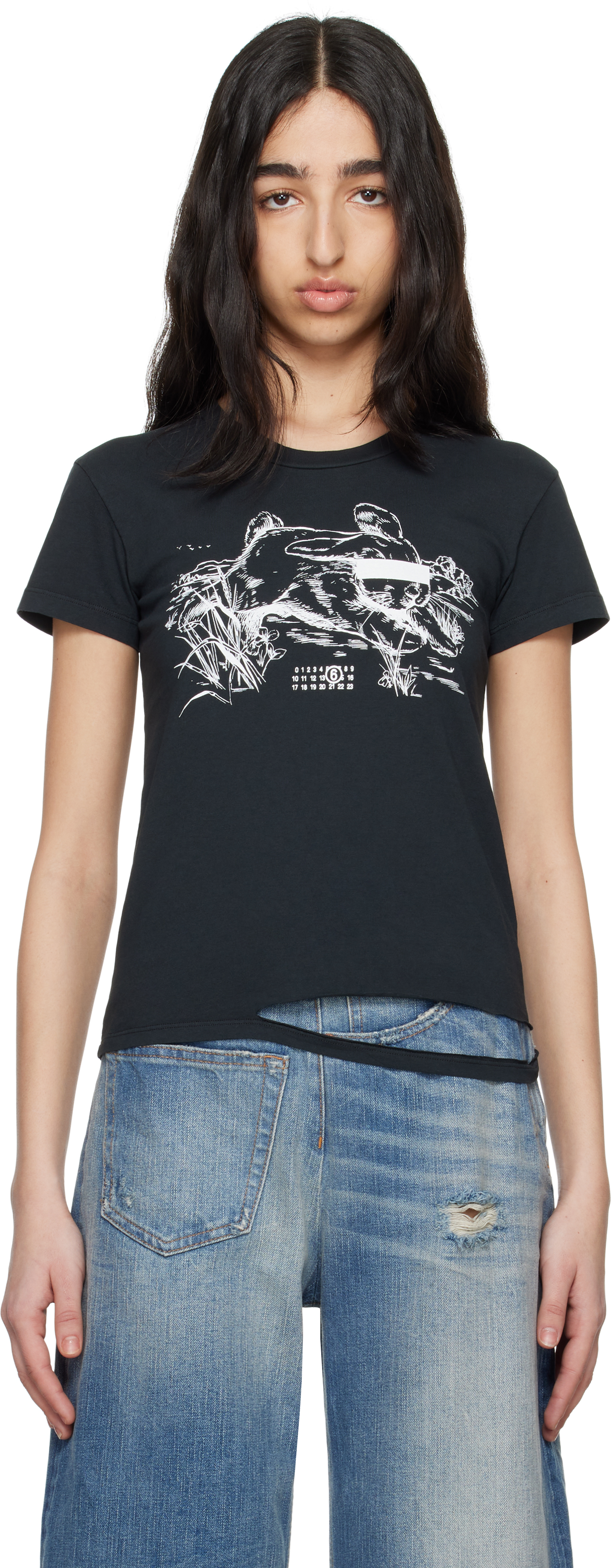 Black Rabbit Print T-shirt