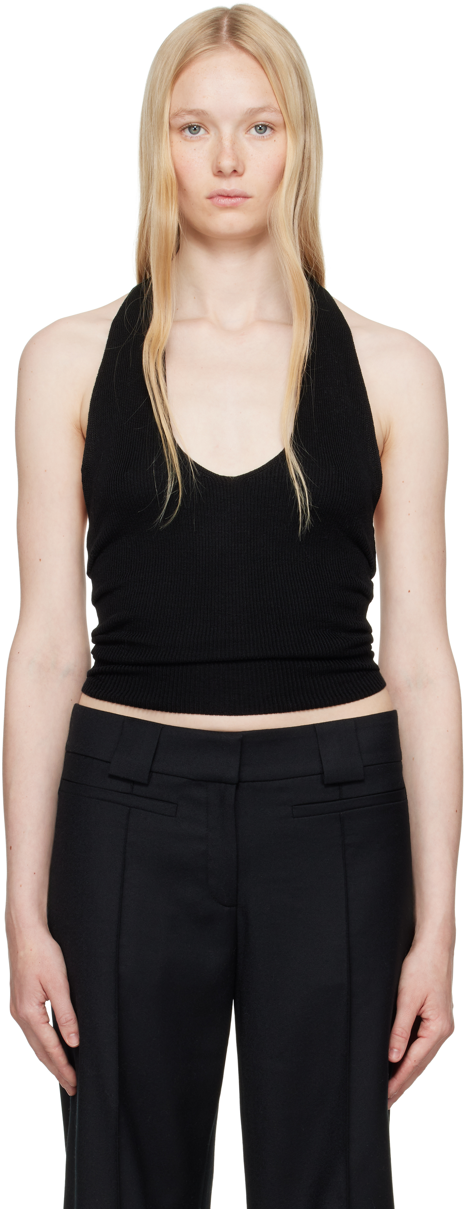 Aya Muse Black Knit Halter Top In Black