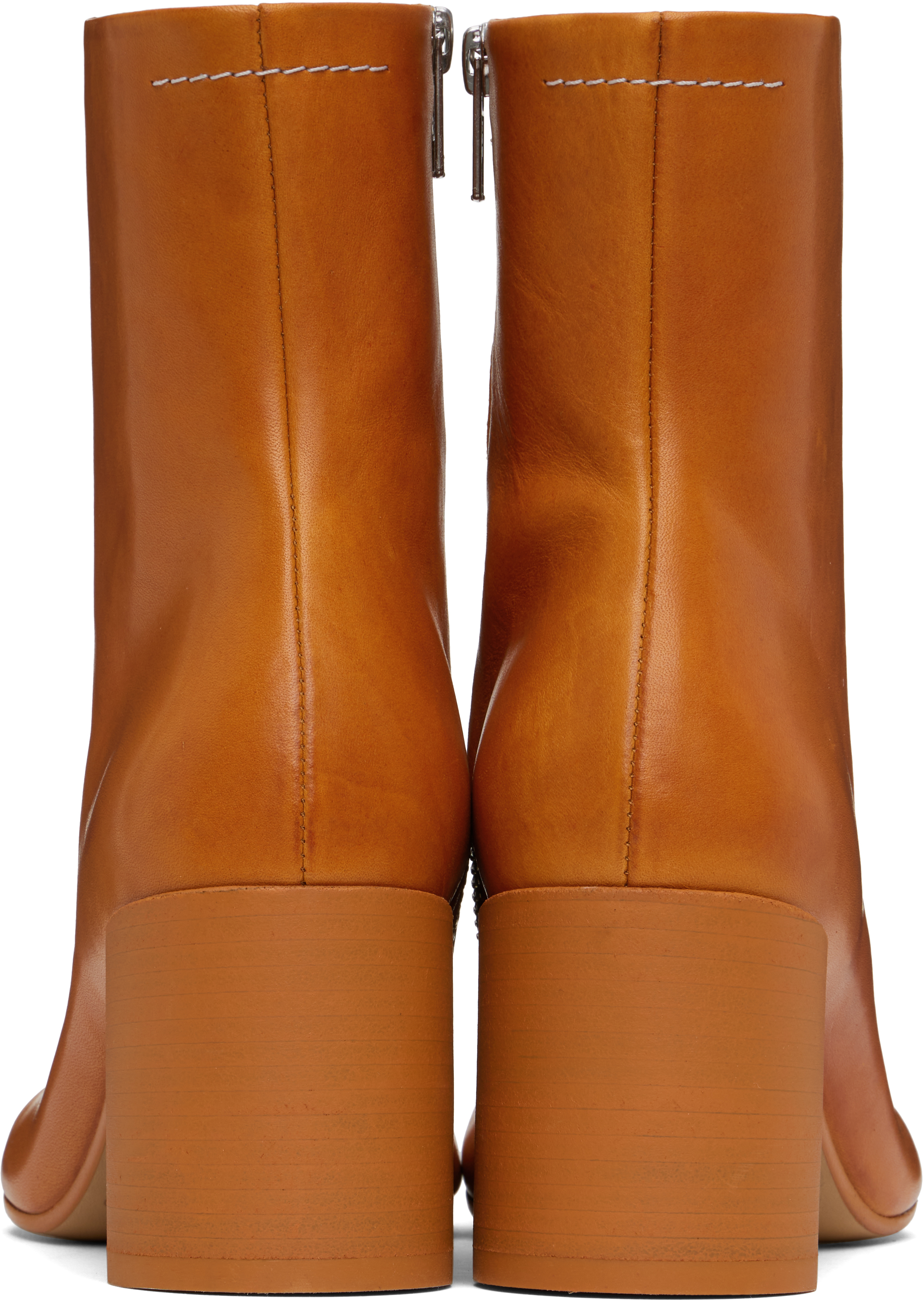 Mm6 Maison Margiela Tan Stitch-out Leather Ankle Boots In T2222 Adobe Brown