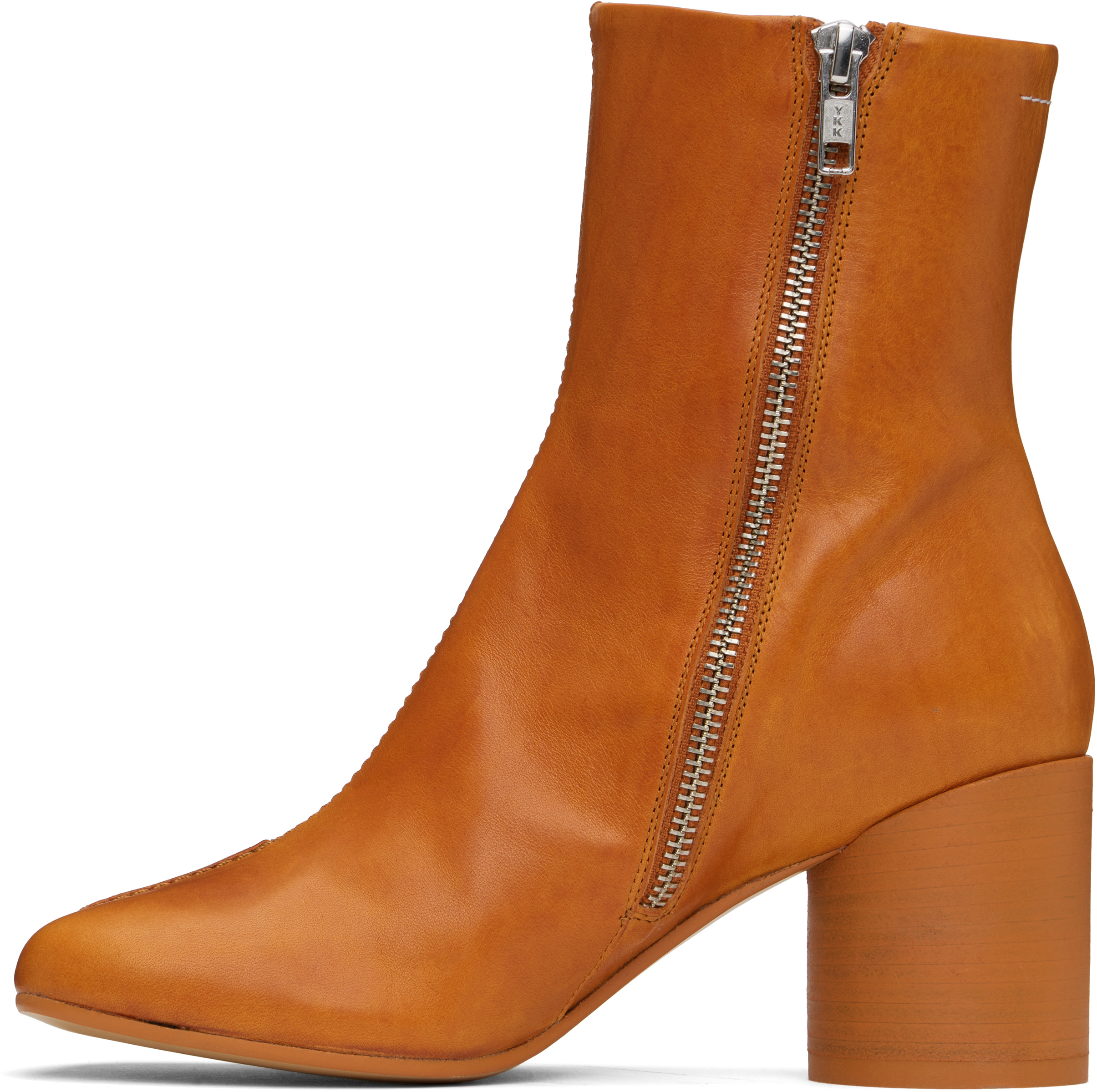 Mm6 Maison Margiela Tan Stitch-out Leather Ankle Boots In T2222 Adobe Brown