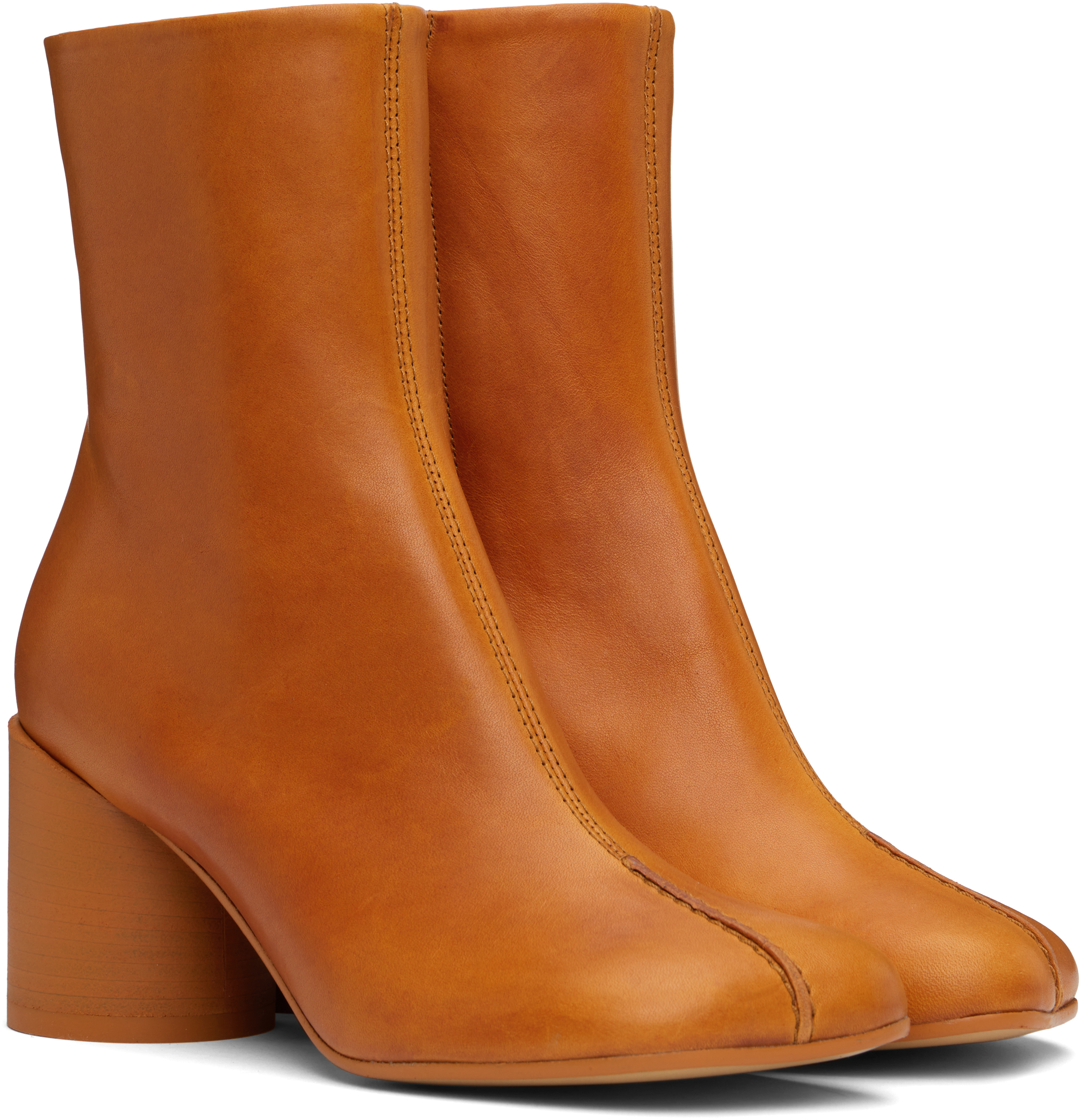 Mm6 Maison Margiela Tan Stitch-out Leather Ankle Boots In T2222 Adobe Brown