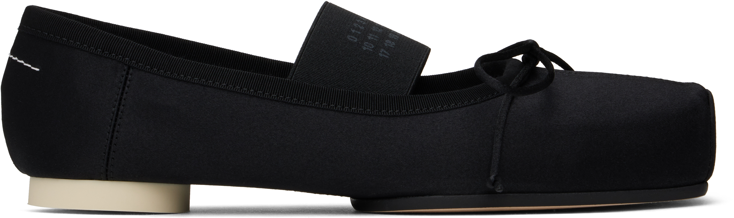 Black Satin Pointe Logo Ballerina Flats by MM6 Maison