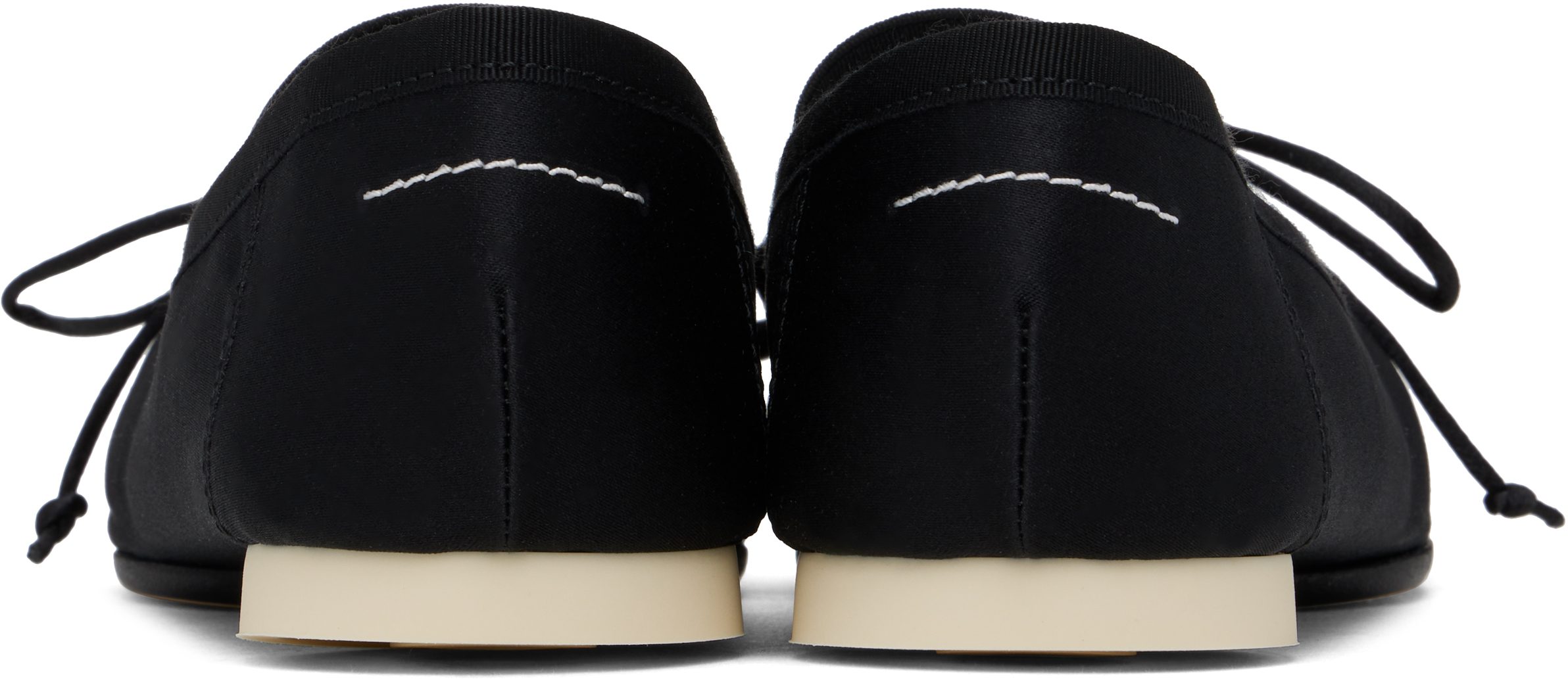 Shop Mm6 Maison Margiela Black Satin Pointe Logo Ballerina Flats In T8013 Black