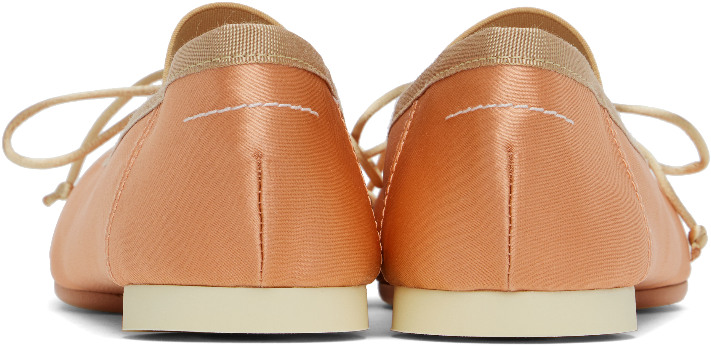 Mm6 Maison Margiela Pink Satin Pointe Logo Ballerina Flats In T4097 Amberlight
