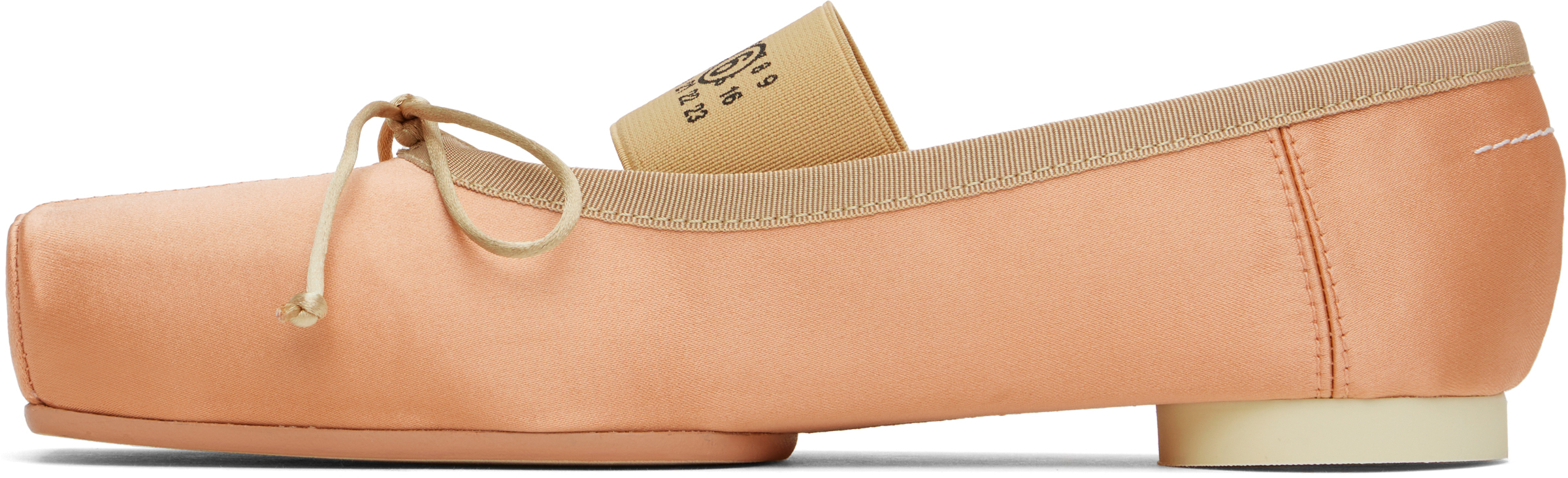 Mm6 Maison Margiela Pink Satin Pointe Logo Ballerina Flats In T4097 Amberlight