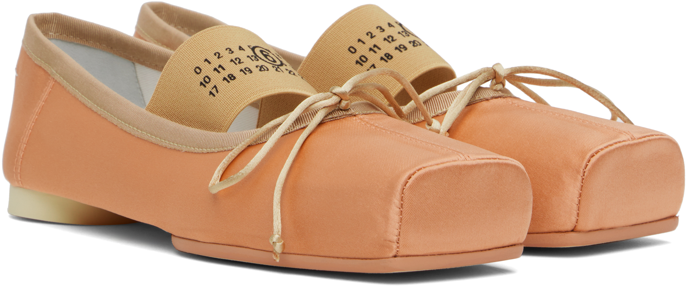 Mm6 Maison Margiela Pink Satin Pointe Logo Ballerina Flats In T4097 Amberlight