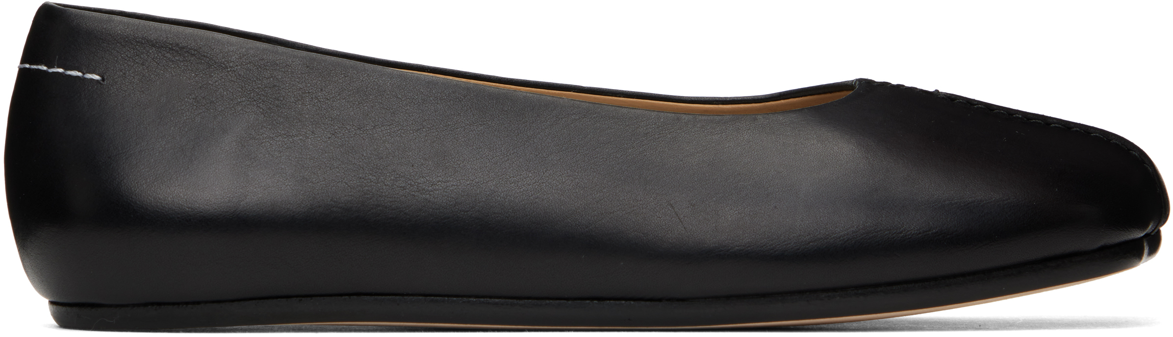 Black Leather Anatomic Ballerina Flats by MM6 Maison