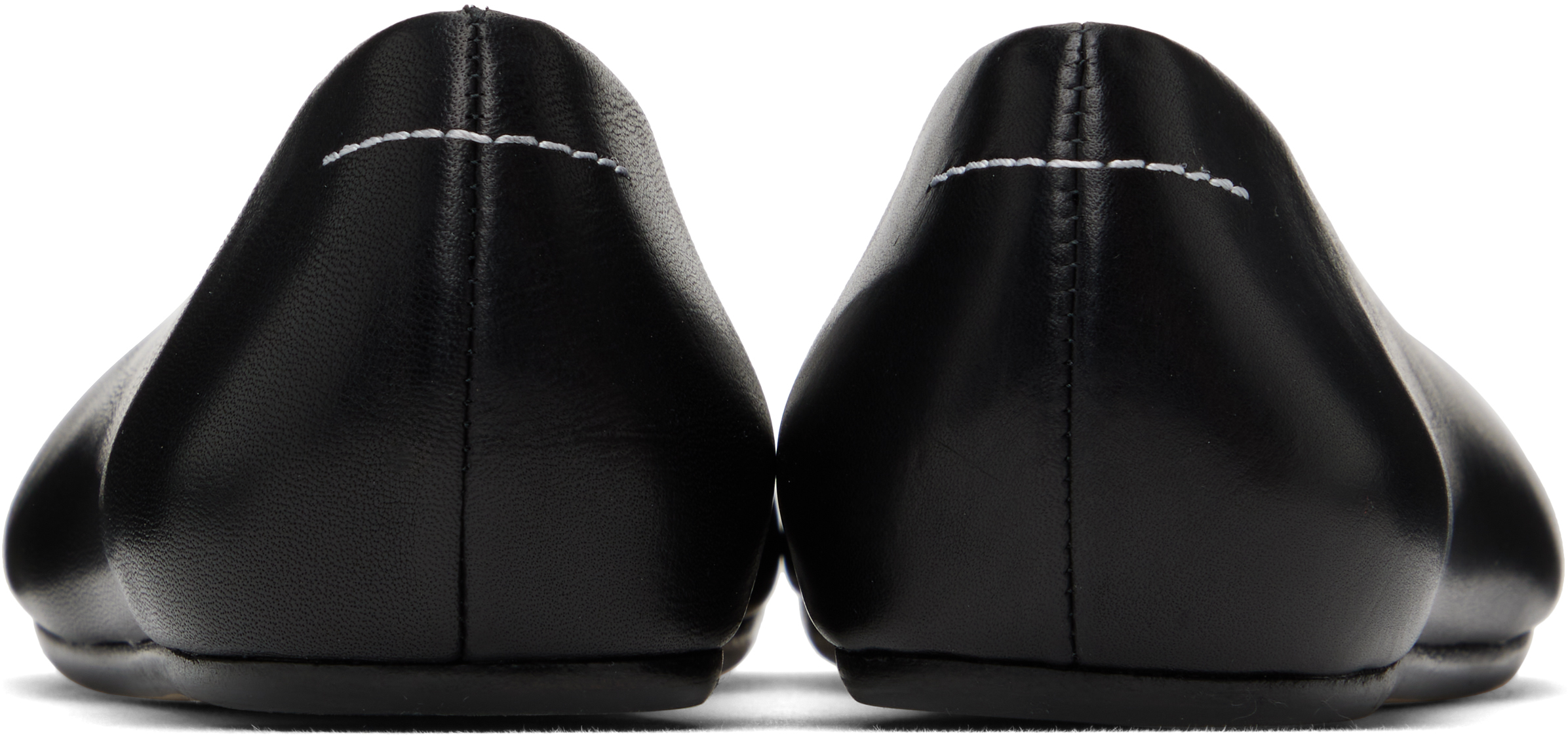 Shop Mm6 Maison Margiela Black Leather Anatomic Ballerina Flats In T8013 Black