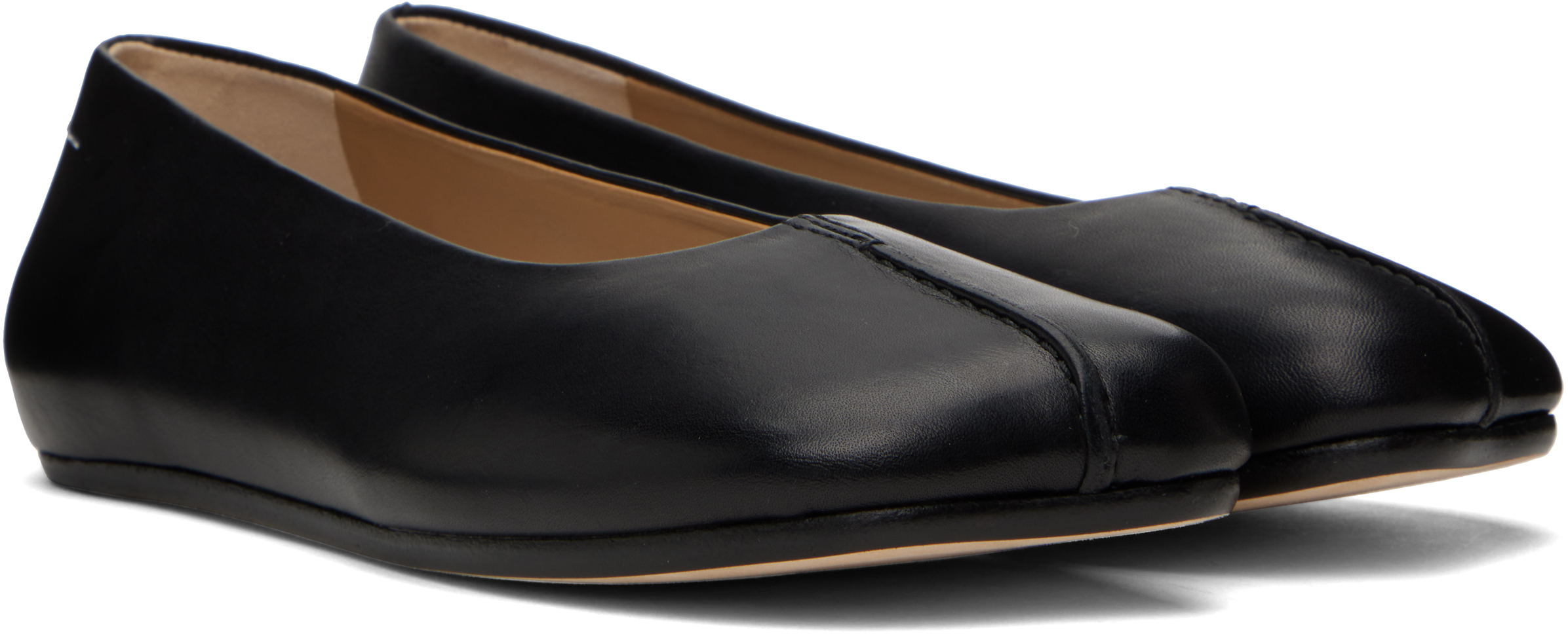 Shop Mm6 Maison Margiela Black Leather Anatomic Ballerina Flats In T8013 Black