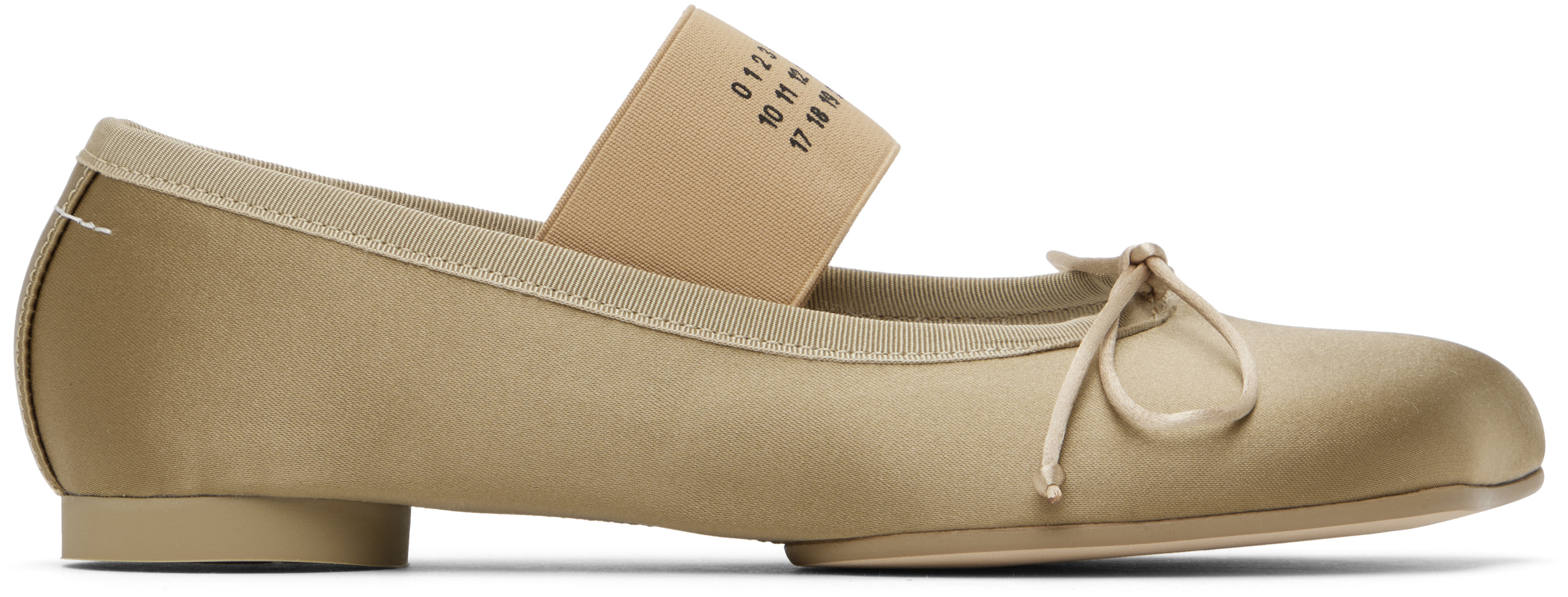 Shop Mm6 Maison Margiela Khaki Satin Anatomic Logo Ballerina Flats In T2368 Three House