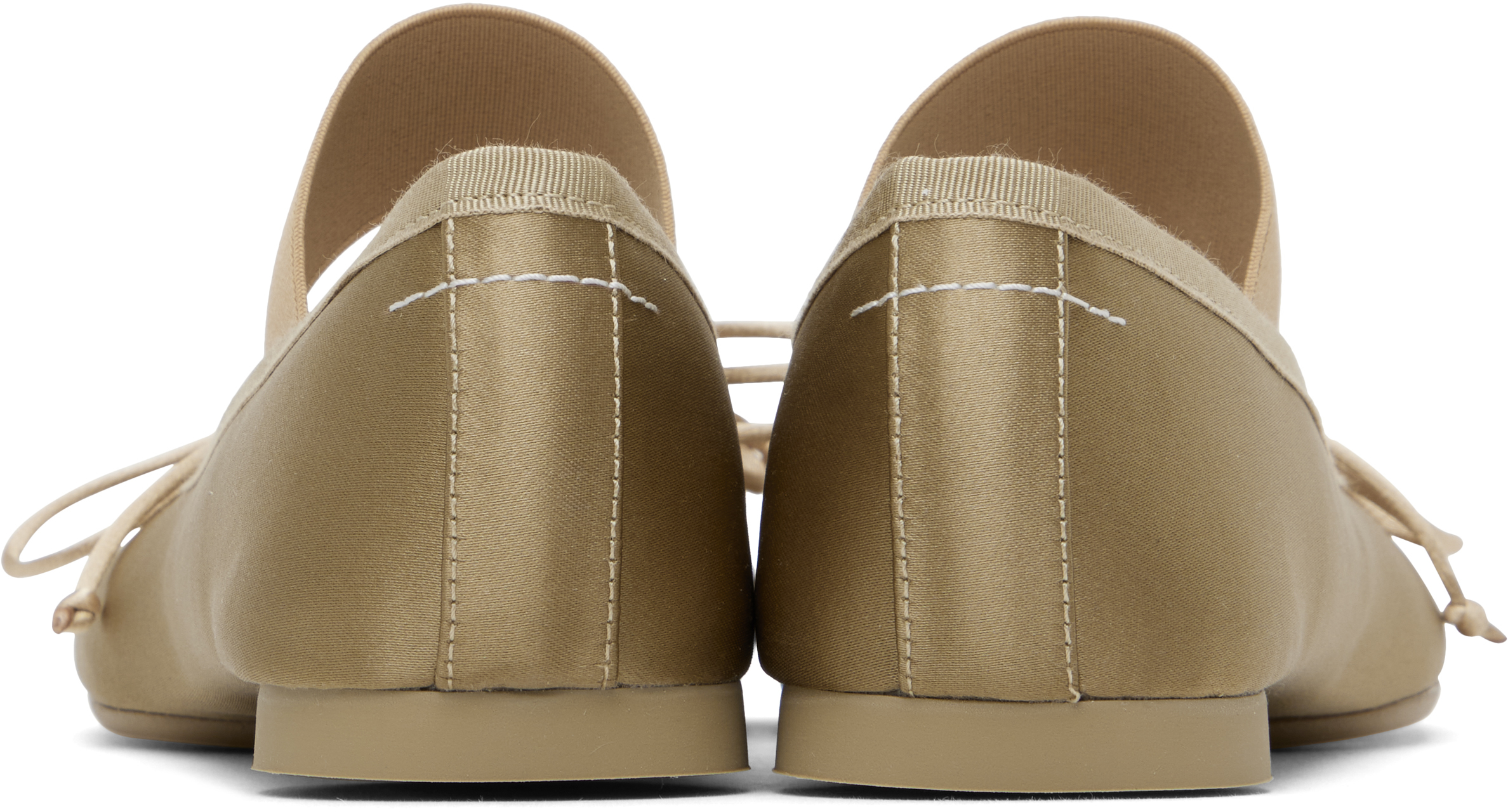 Shop Mm6 Maison Margiela Khaki Satin Anatomic Logo Ballerina Flats In T2368 Three House