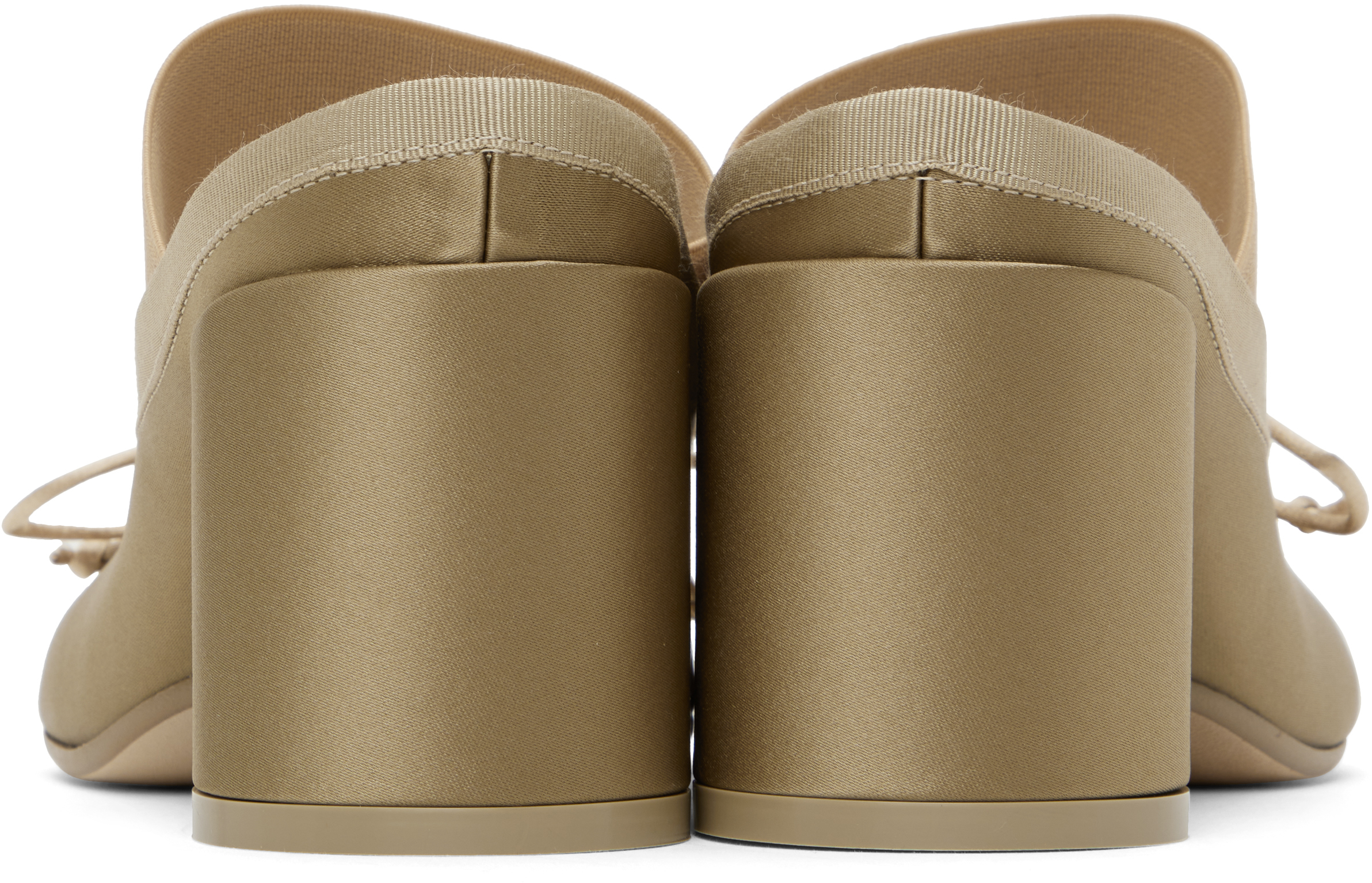 Shop Mm6 Maison Margiela Khaki Satin Ballerina Mules In T2368 Three House