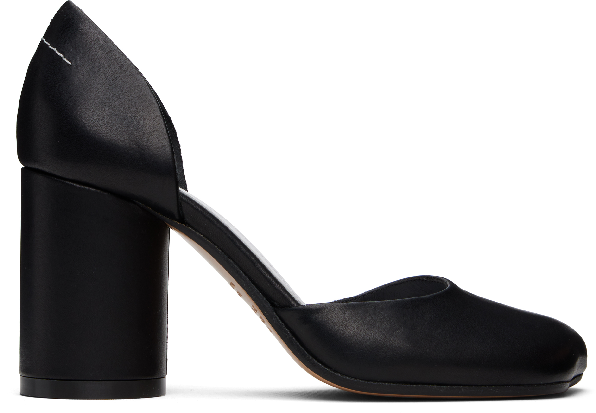 Mm6 Maison Margiela Black Shiny Vegetable Tanned Leather Court Heels In T8013 Black