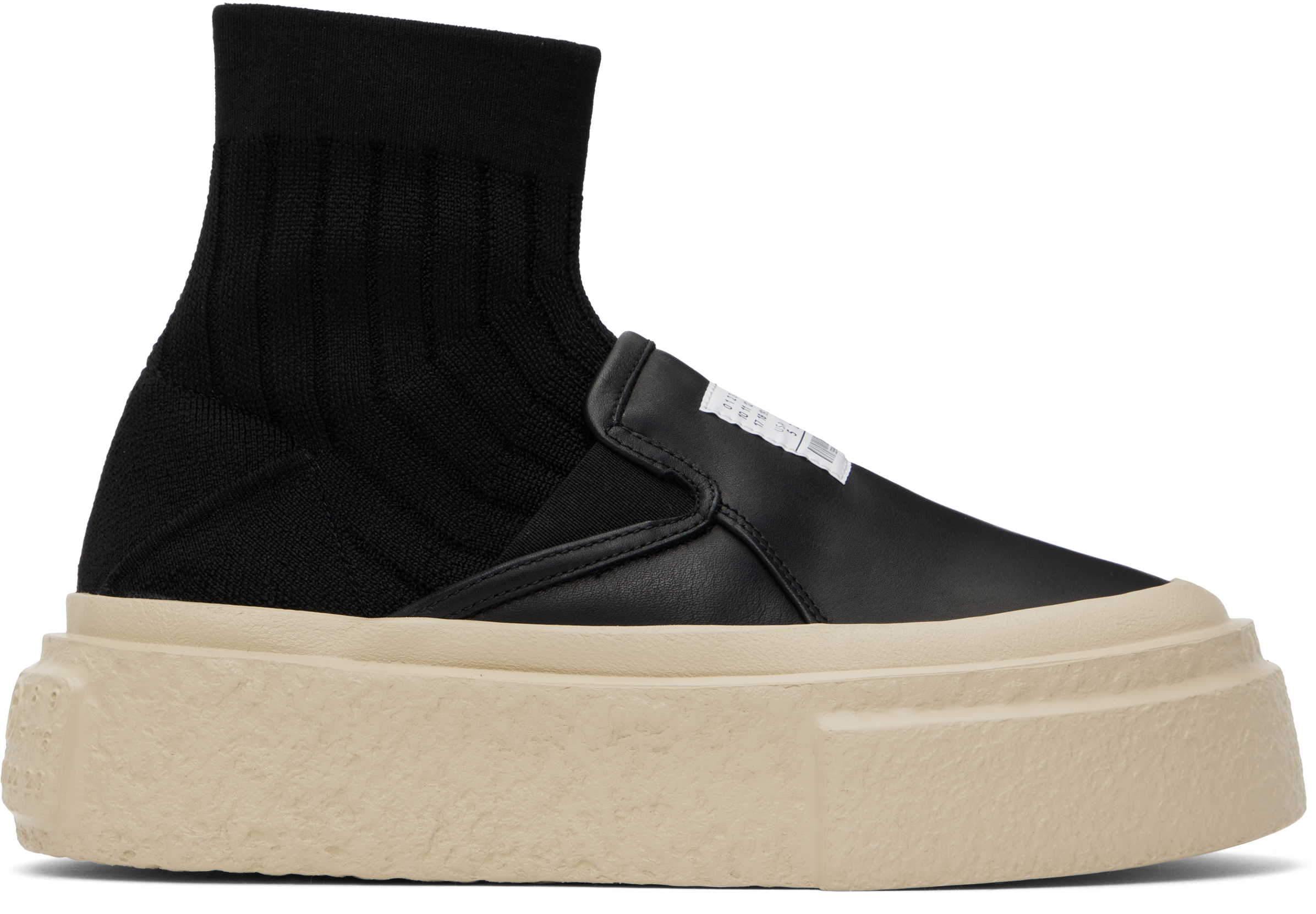 Shop Mm6 Maison Margiela Black Leather Knit Sock Platform Sneakers In T8013 Black