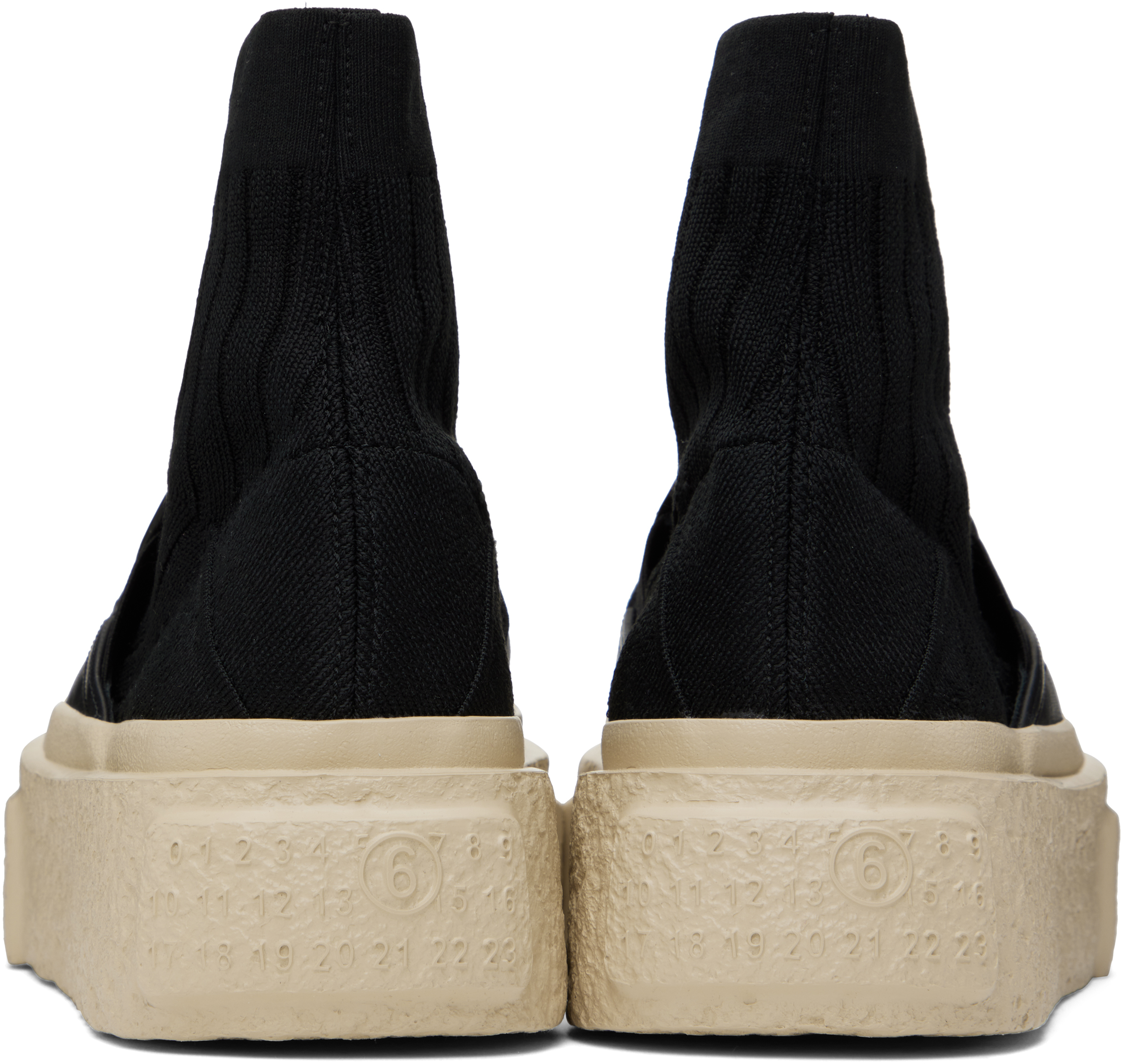 Shop Mm6 Maison Margiela Black Leather Knit Sock Platform Sneakers In T8013 Black