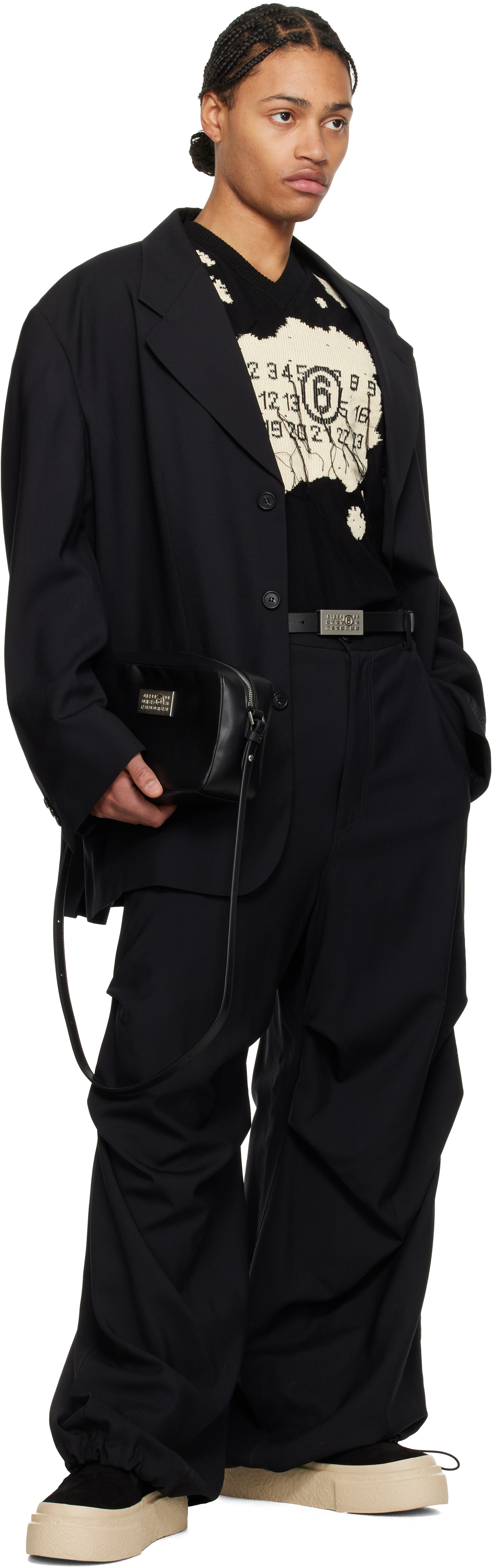 Mm6 Maison Margiela Black Numeric Long Crossbody Bag In T8013 Black