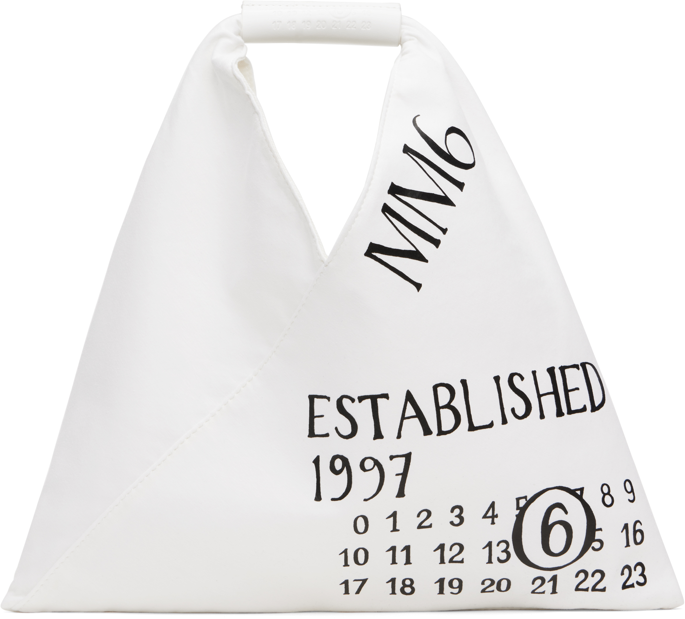【MM6】ホワイト ミニ Established Print ジャージ トートバッグ MM6 Maison Margielaのホワイト ミニ Established Print