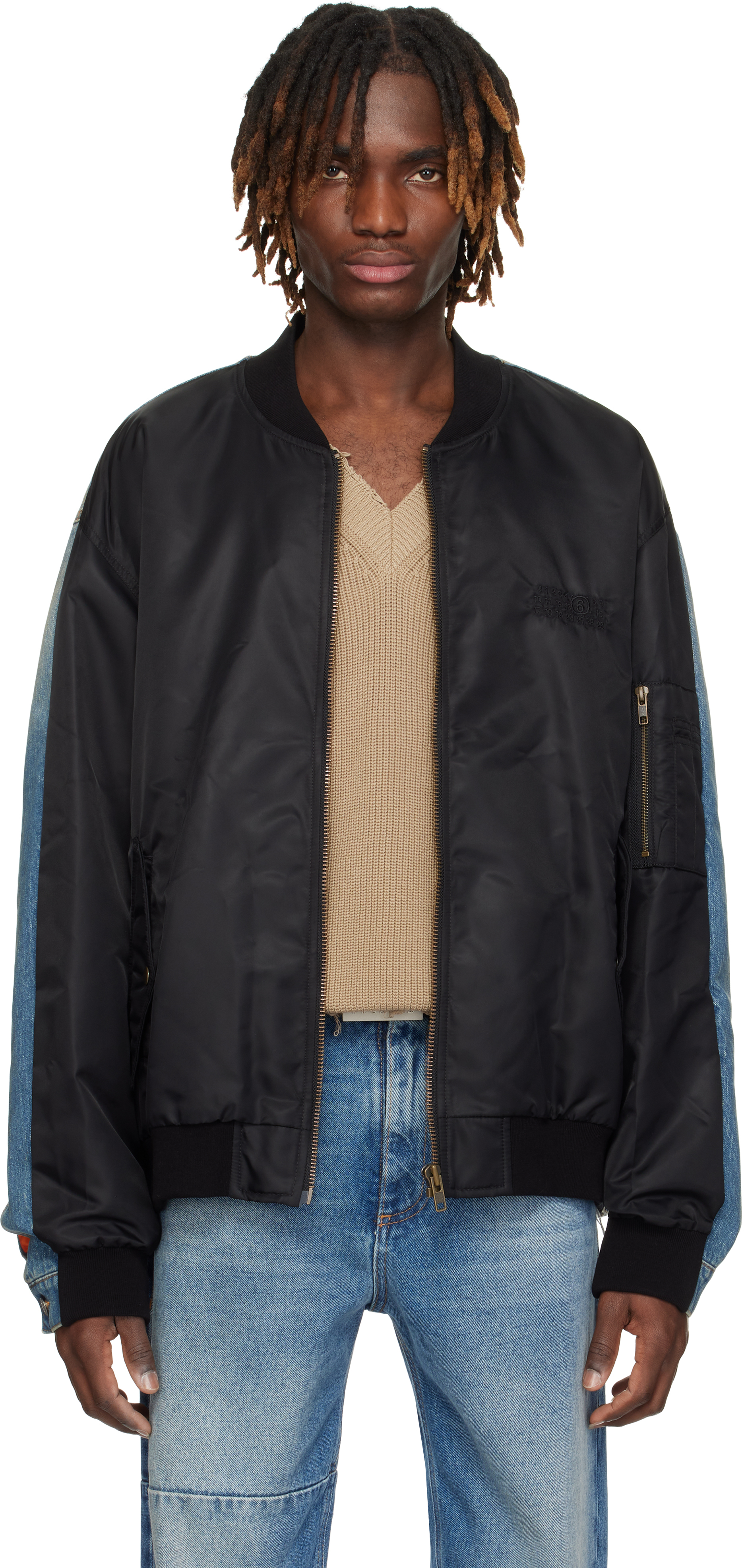 MM6 Maison Margiela: ブラック Sports デニム ボンバー