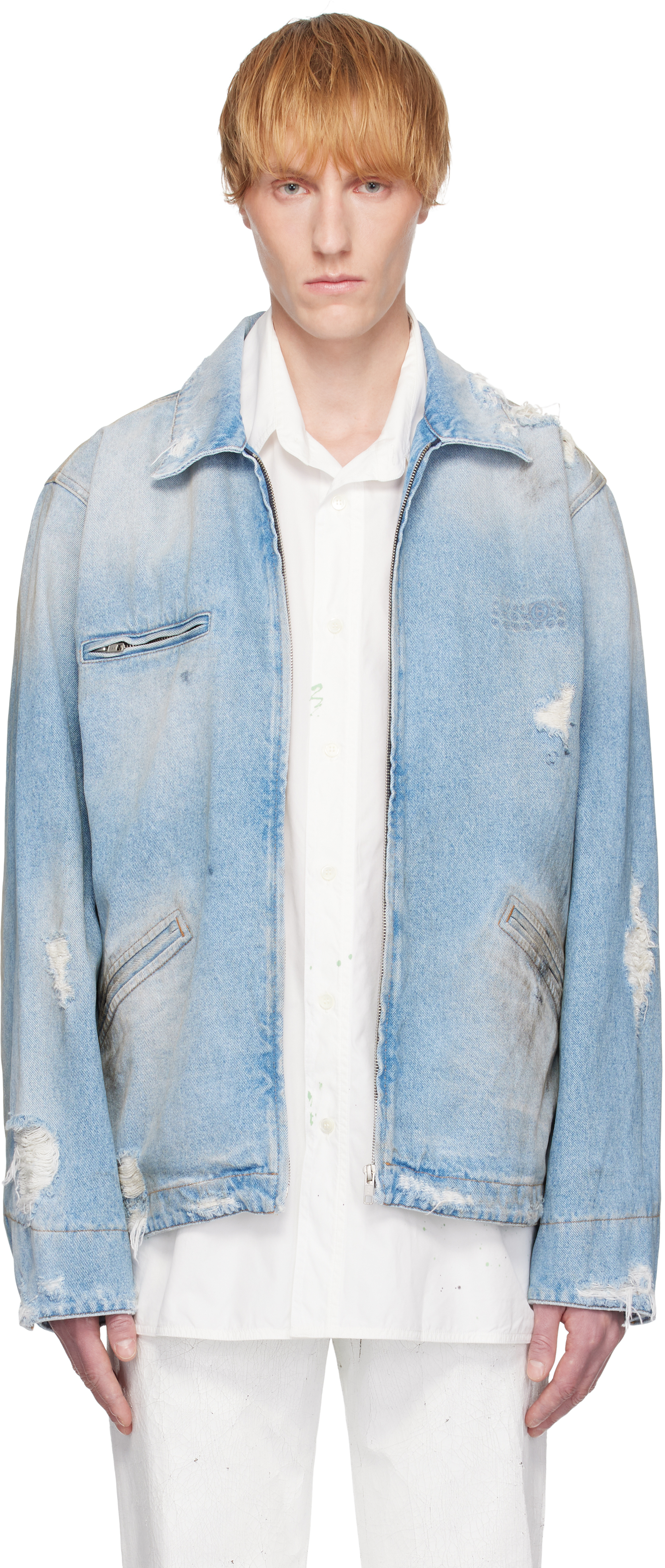 Blue Distressed Denim Jacket
