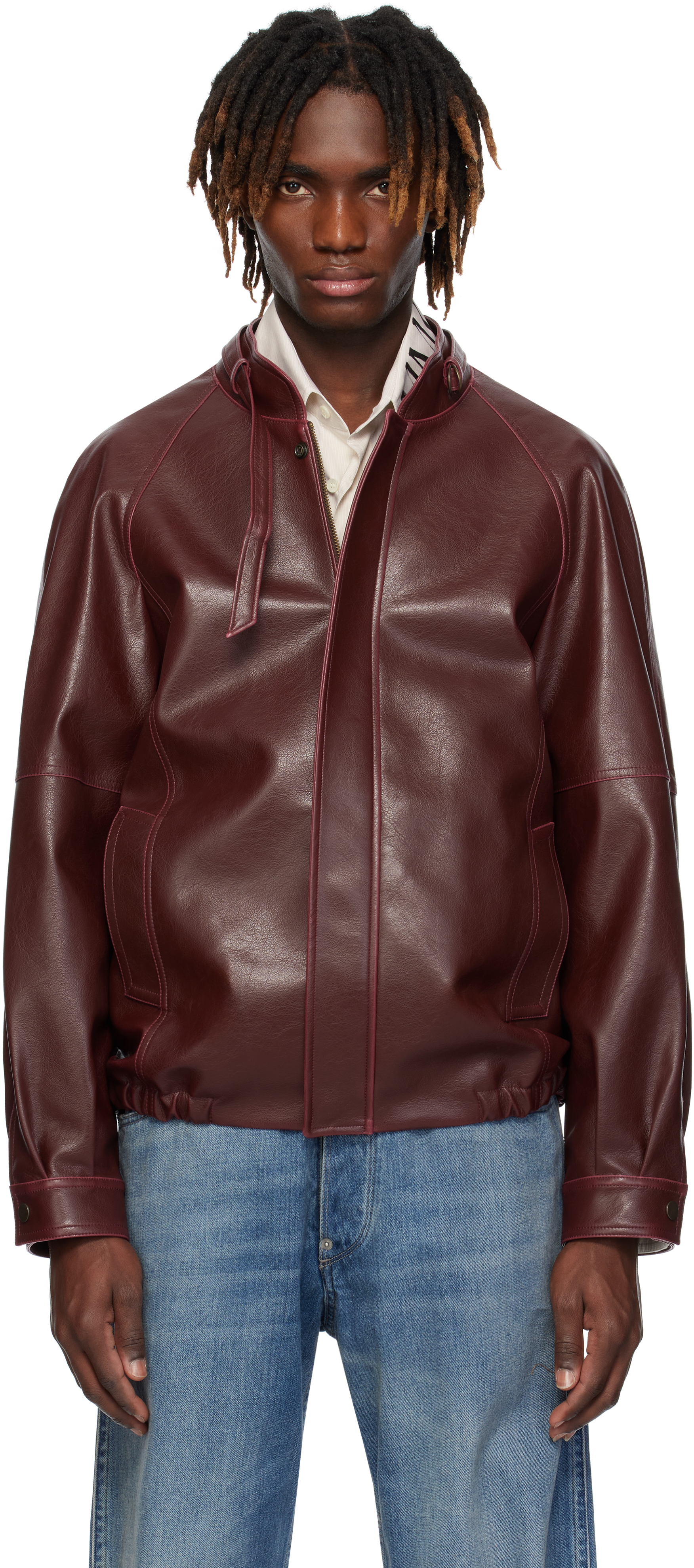 Burgundy Sports Faux-Leather Jacket