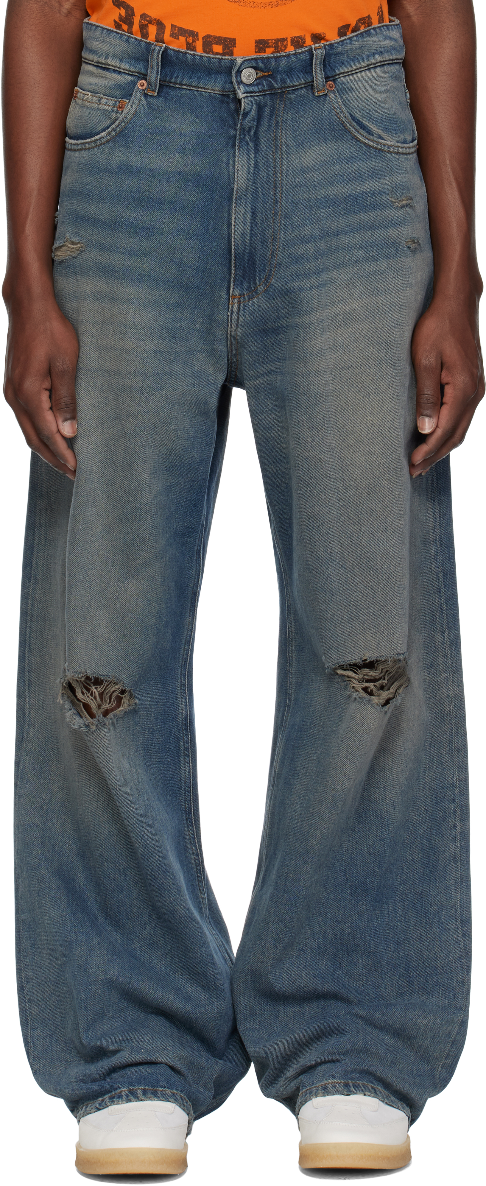 Blue Distressed 5 Pockets Jeans