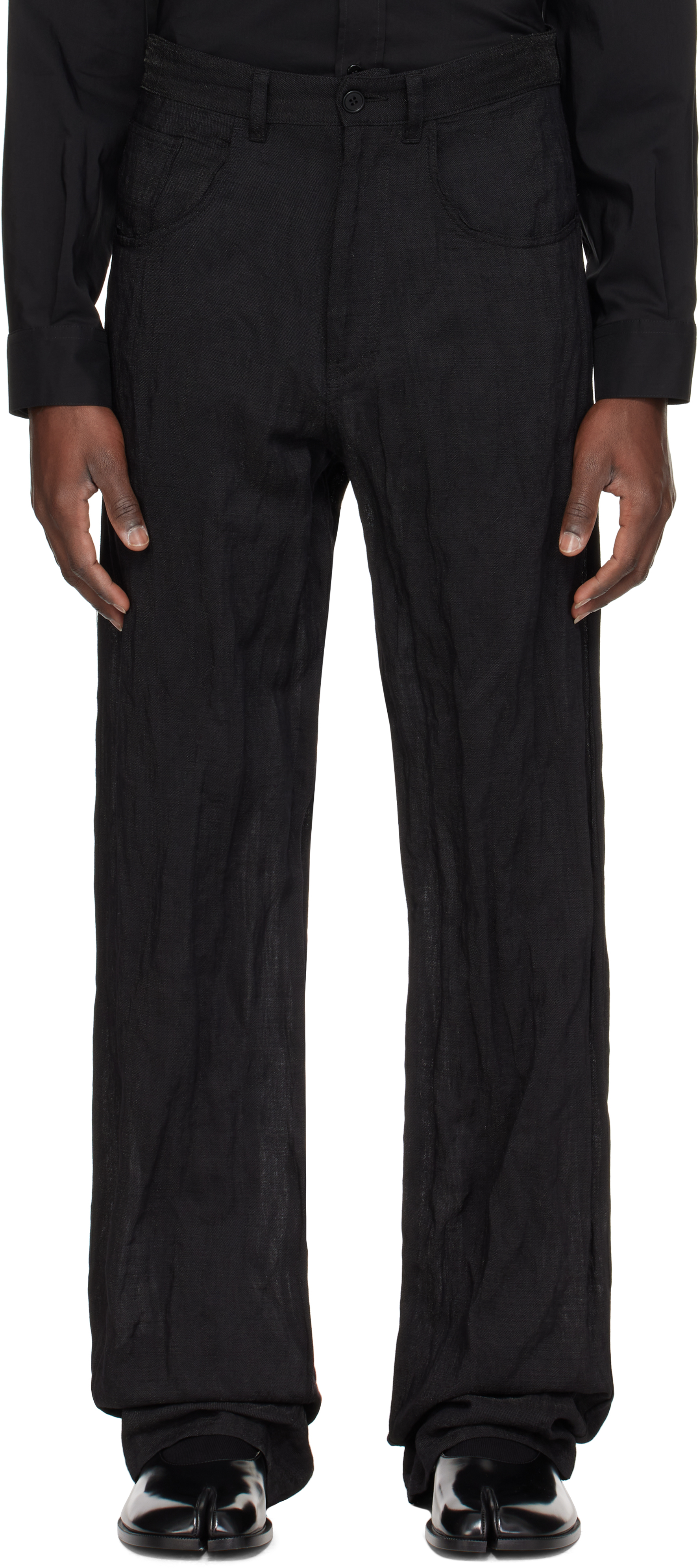 Black Metallic Thread Trousers