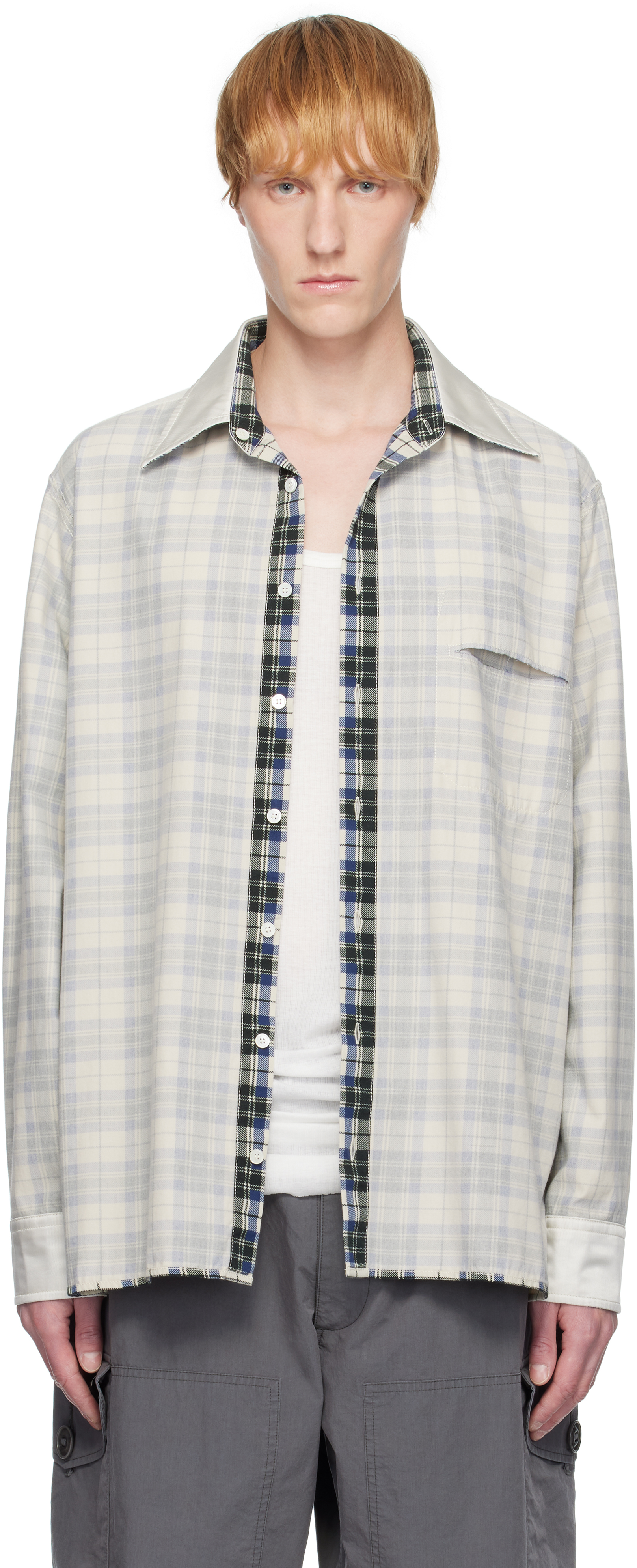 MM6 Maison Margiela: Off-White Checkered Shirt | SSENSE