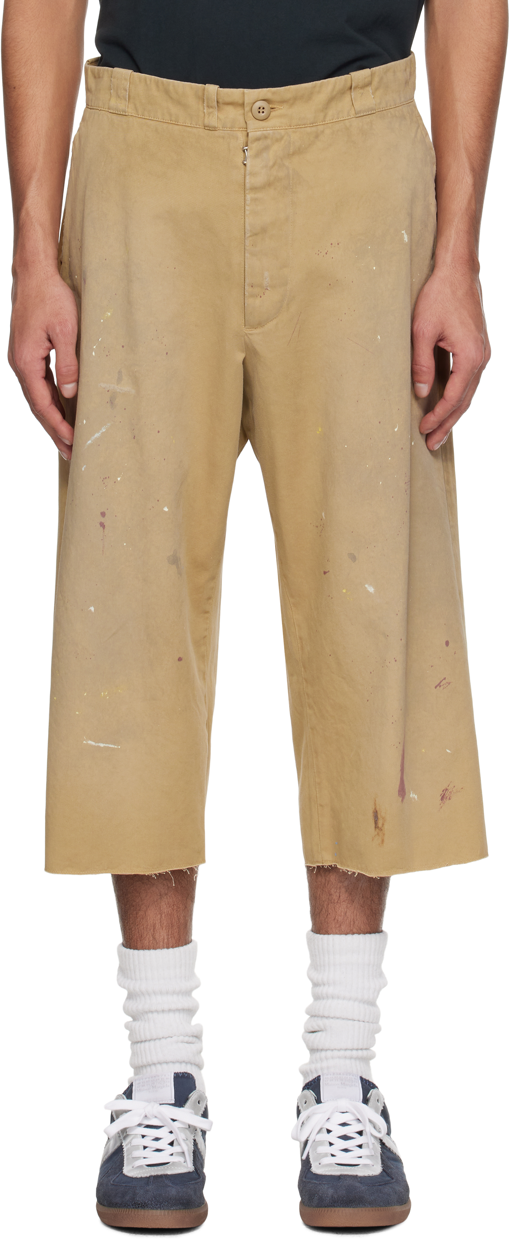 Beige Paint Splatter Shorts