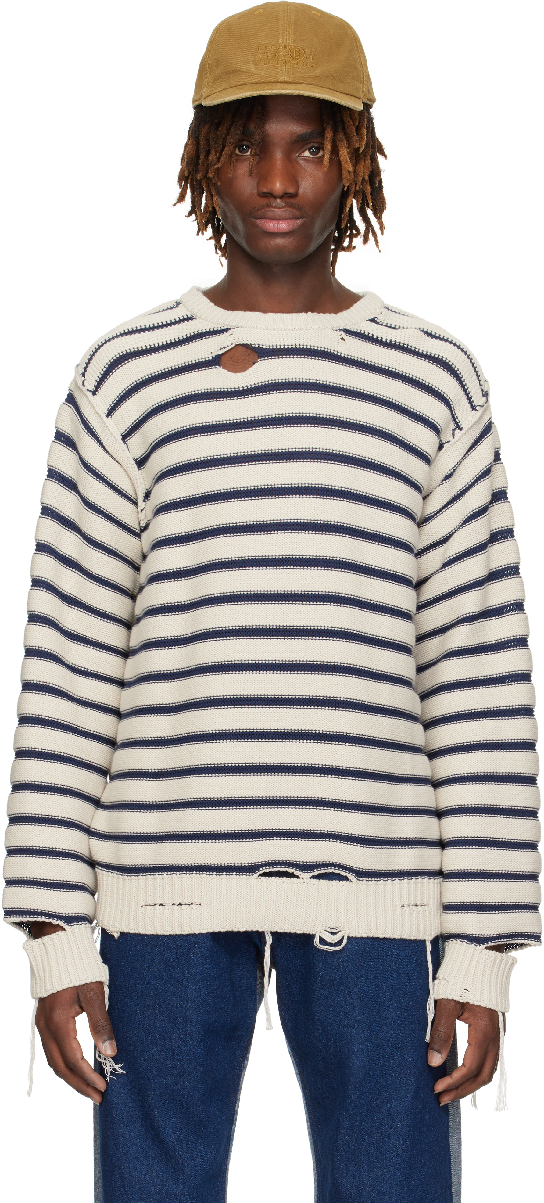 Off-White 
Navy Cotton Knit Sweater