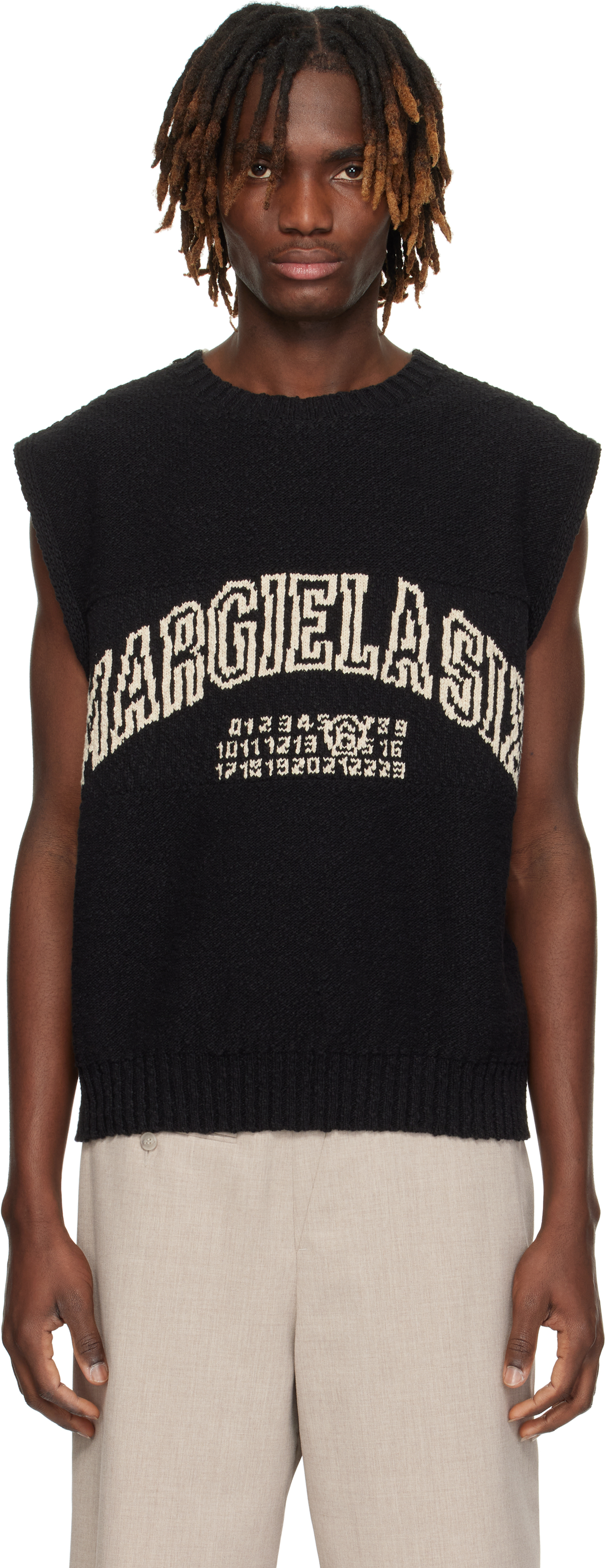 Black & Off-White Paneled Vest