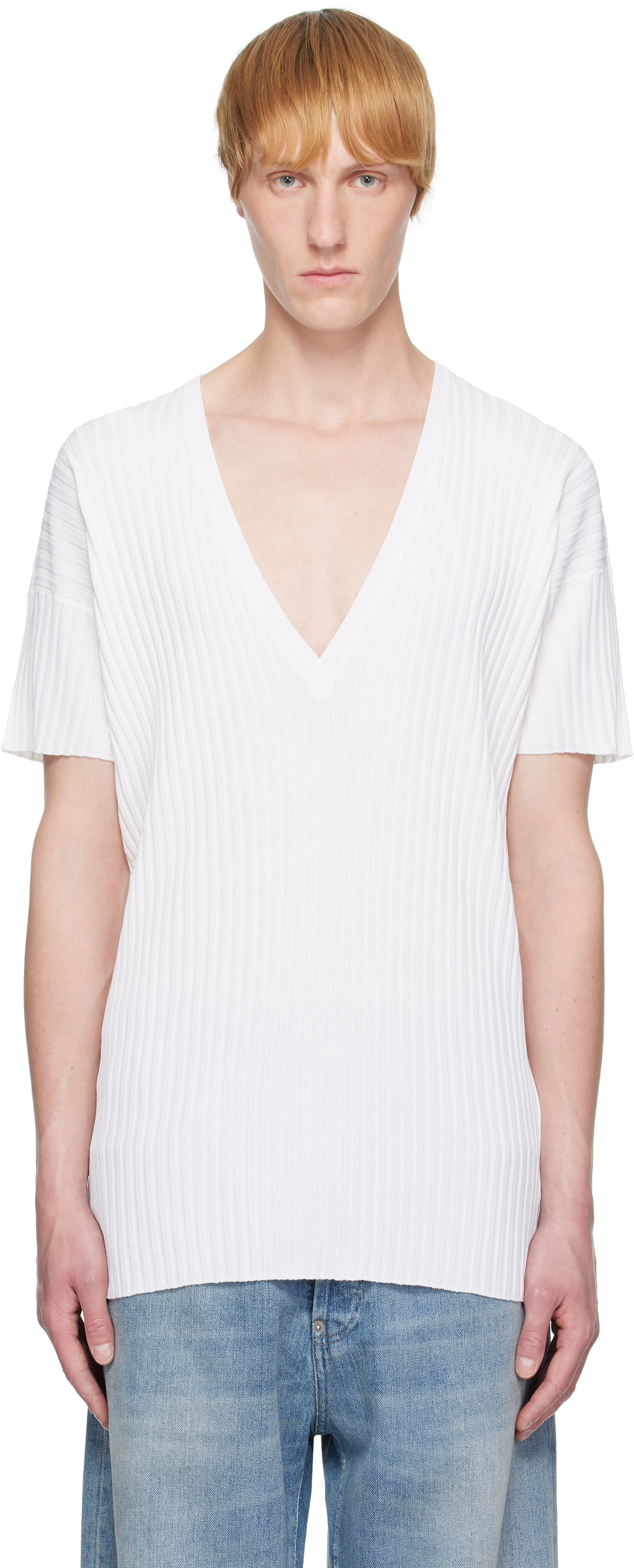 White Rib-Knit Sweater