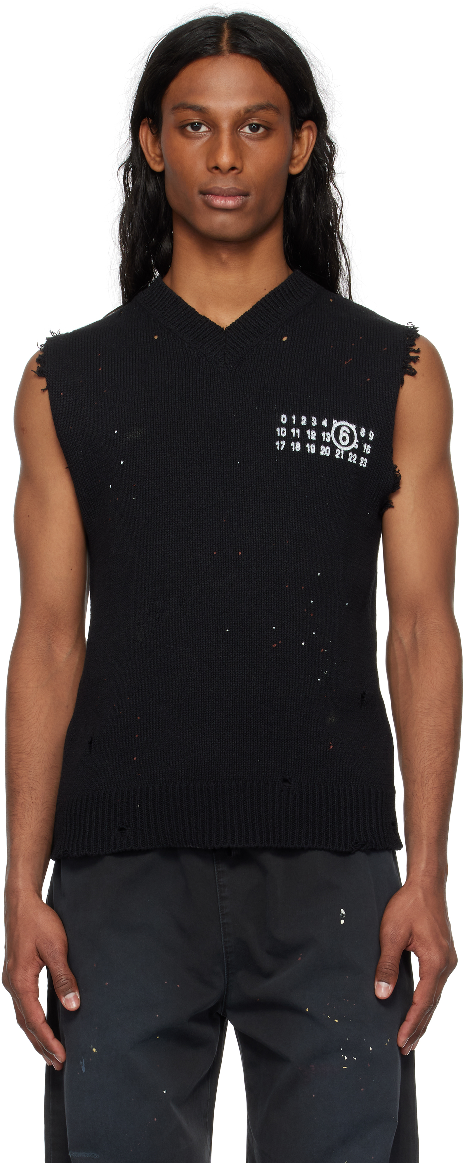 MM6 Maison Margiela: Black Distressed Vest | SSENSE