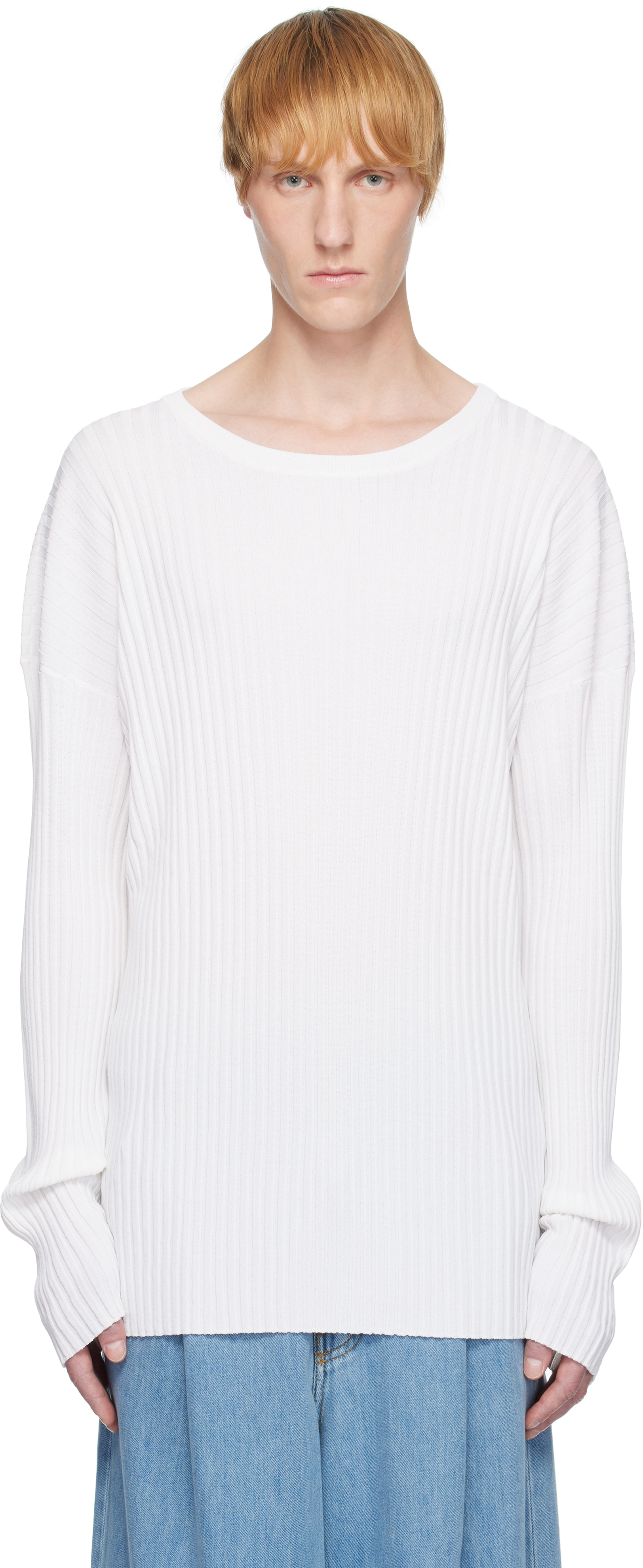 White Rib-Knit Sweater
